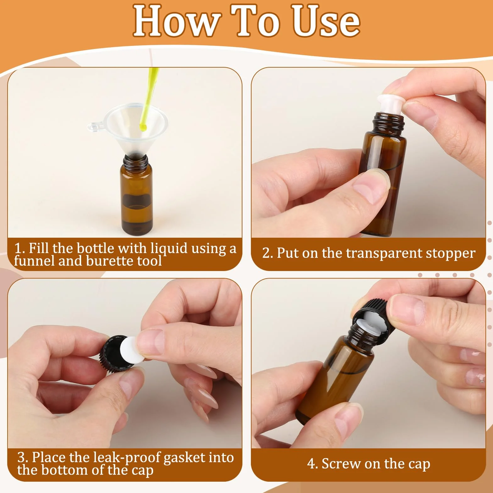 30 Pcs Mini Botellas Aceites Esenciales 5ml Vidrio Ámbar Rellenables con Gotero