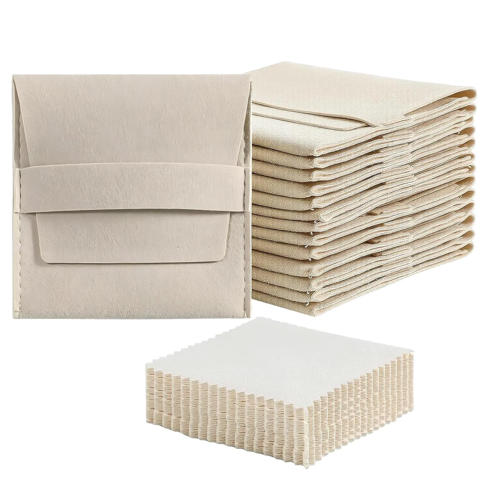 Toyvian Bolsa de Lujo para Joyas de Microfibra con Correa Fija y Estilo, Organizador Seguro para Anillos y Pulseras, 120 Juegos con Forro Doble Cara Beige