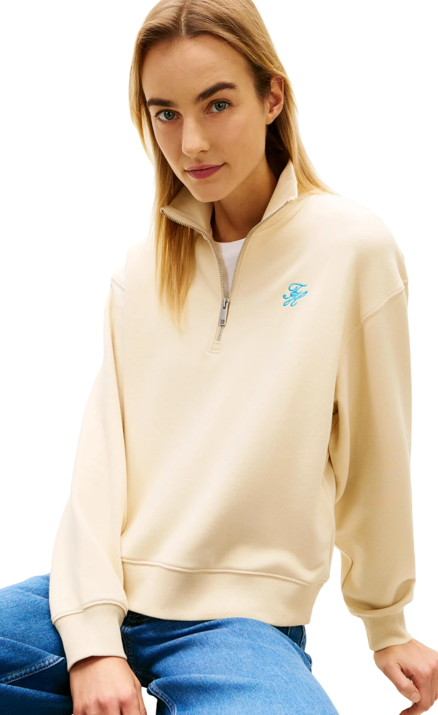 Tommy Hilfiger TH Script Reg Half-Zip Ww0ww49258 Sudadera con Media Cremallera Mujer (Pack de 1)