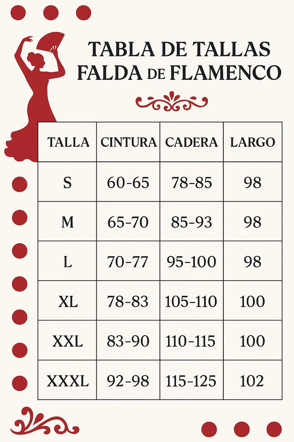 Falda Flamenca con 5 Volantes para Baile Profesional y Ensayo, Gran Vuelo y Tejido Elástico