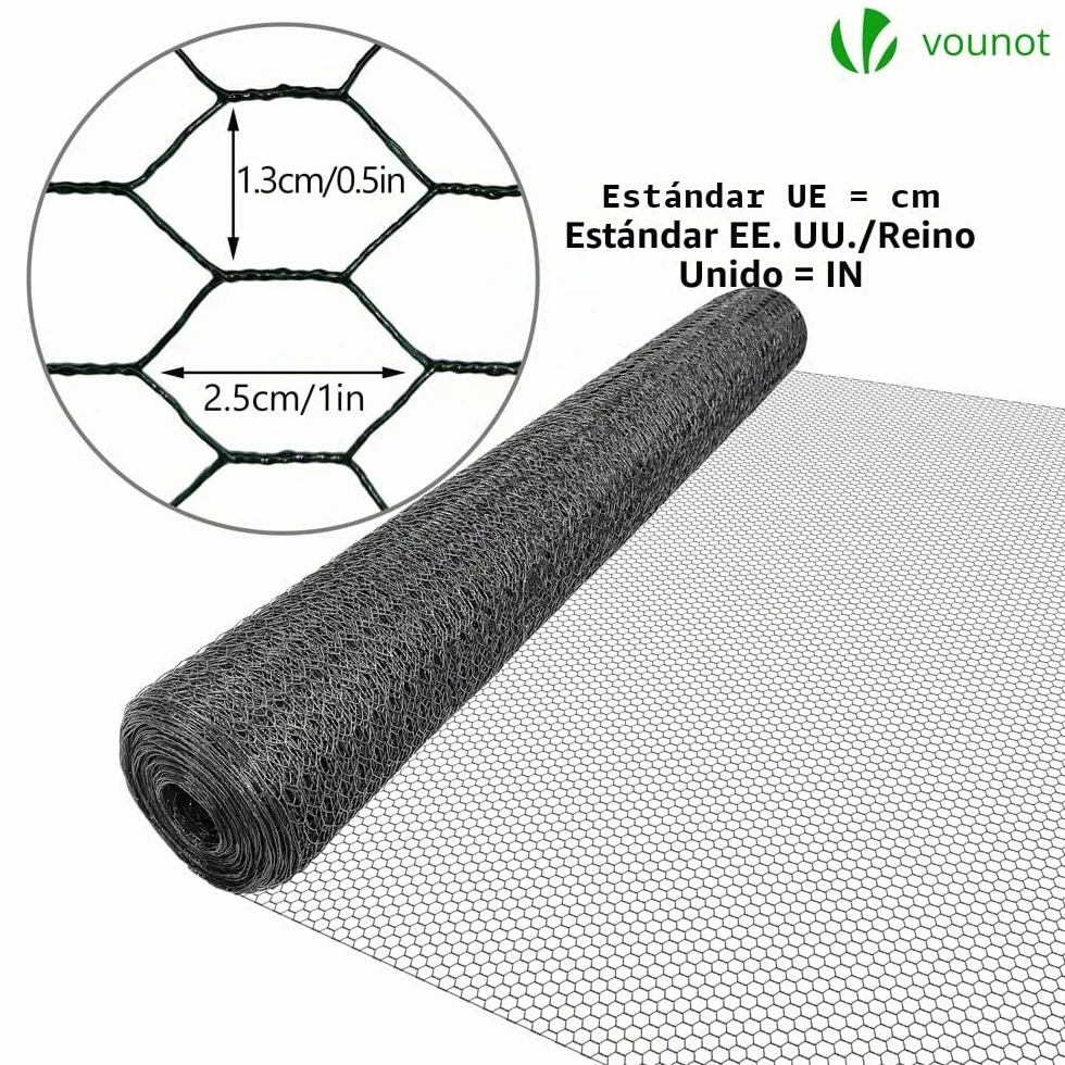 VOUNOT® Red Alambre Hexagonal Rollo Malla Metálica 13mm 100cm x 50m Revestimiento PVC Gris
