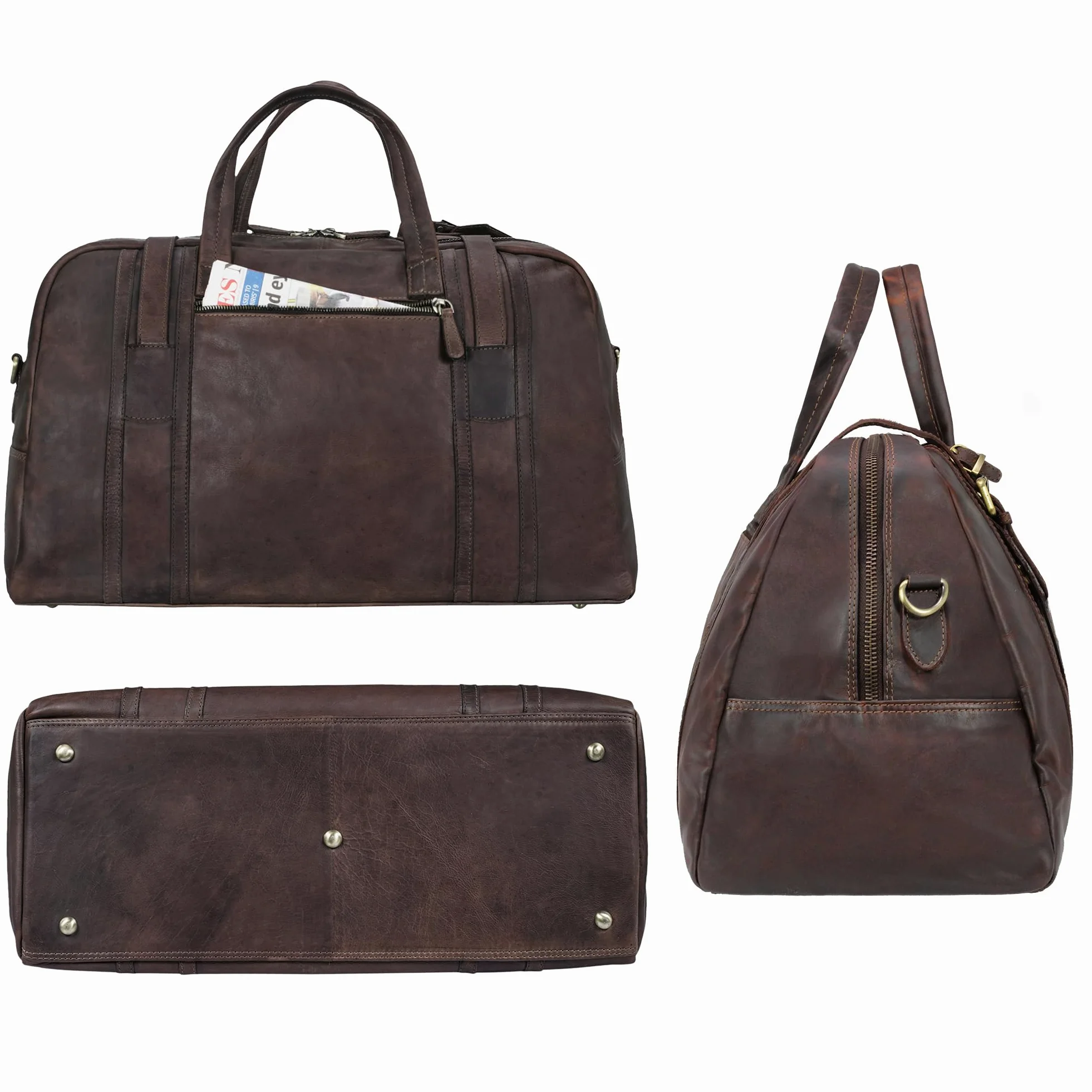 STILORD Vega Vintage Bolsa Viaje Piel Marrón Pequeño Bolso de Viaje Cuero Genuino Bolsa Fin de Semana Mujer Hombre Deporte Duffle Bag con Asa y Bandolera 34 L, 50x23x30