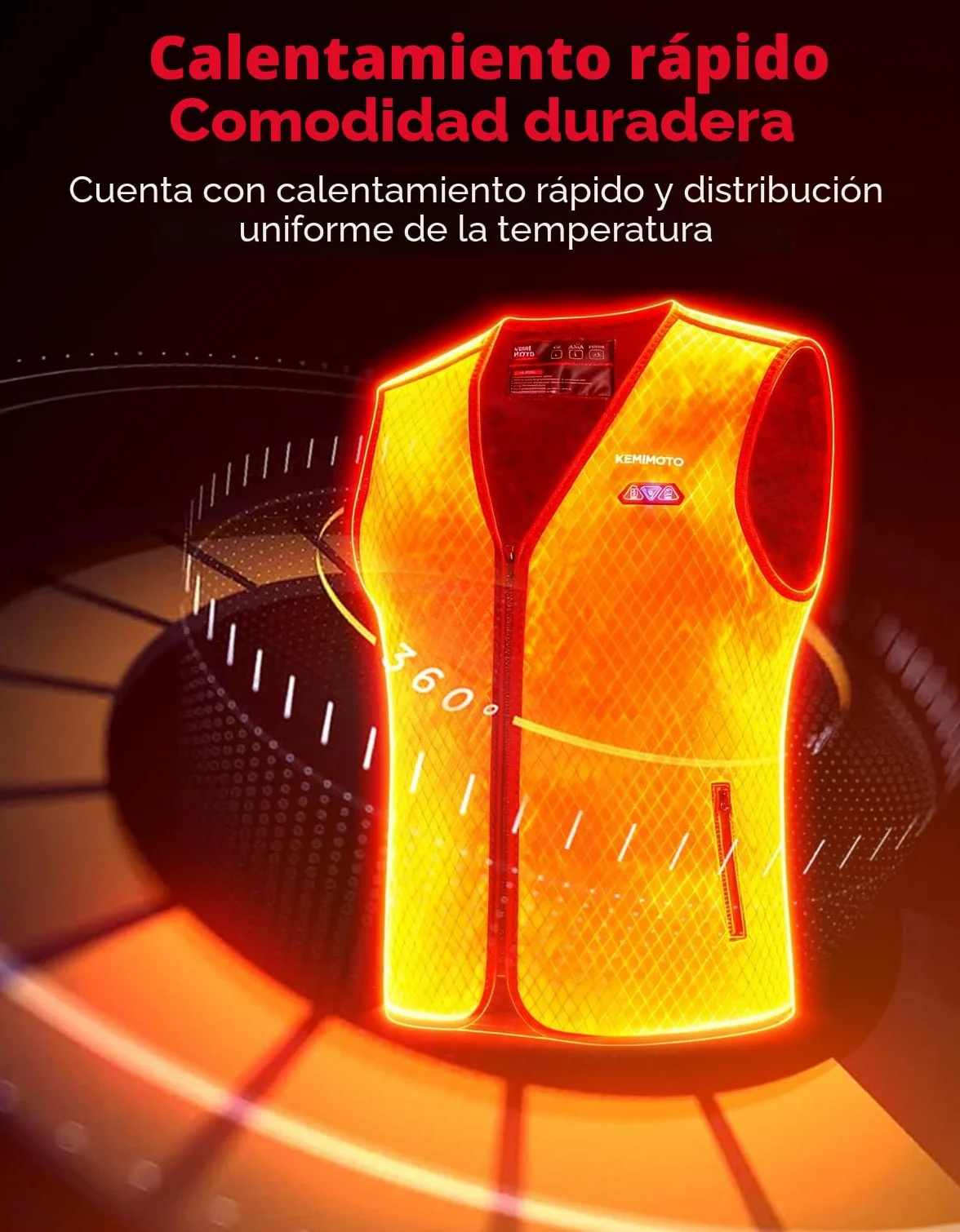 KEMIMOTO Chalecos Calefactable, Chalecos Calefactables Hombre 6 Zonas de Calentamiento con Función de Luces Apagadas, Tela de Buceopara y Forro Terciopelo Cristal, para Esquí Pesca Moto (Sin Batería)
