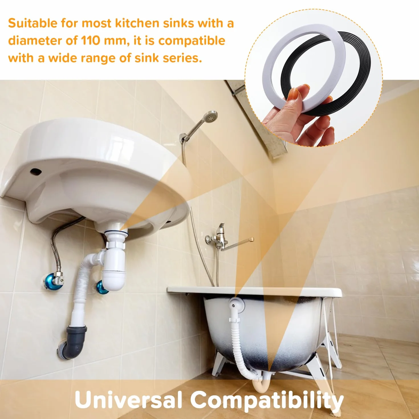 Arandelas de Sellado 110mm para Fregadero, Juntas Tóricas para Lavabo