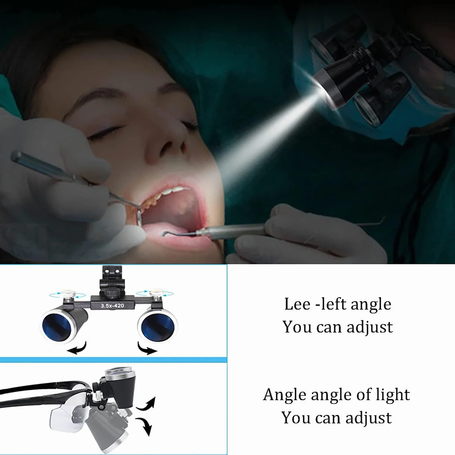 Lupas Binoculares Dentales 3.5X Aumento 420mm Distancia Trabajo Lupa Quirúrgica Ultraligera Linterna Frontal 5W Inalámbrica Filtro