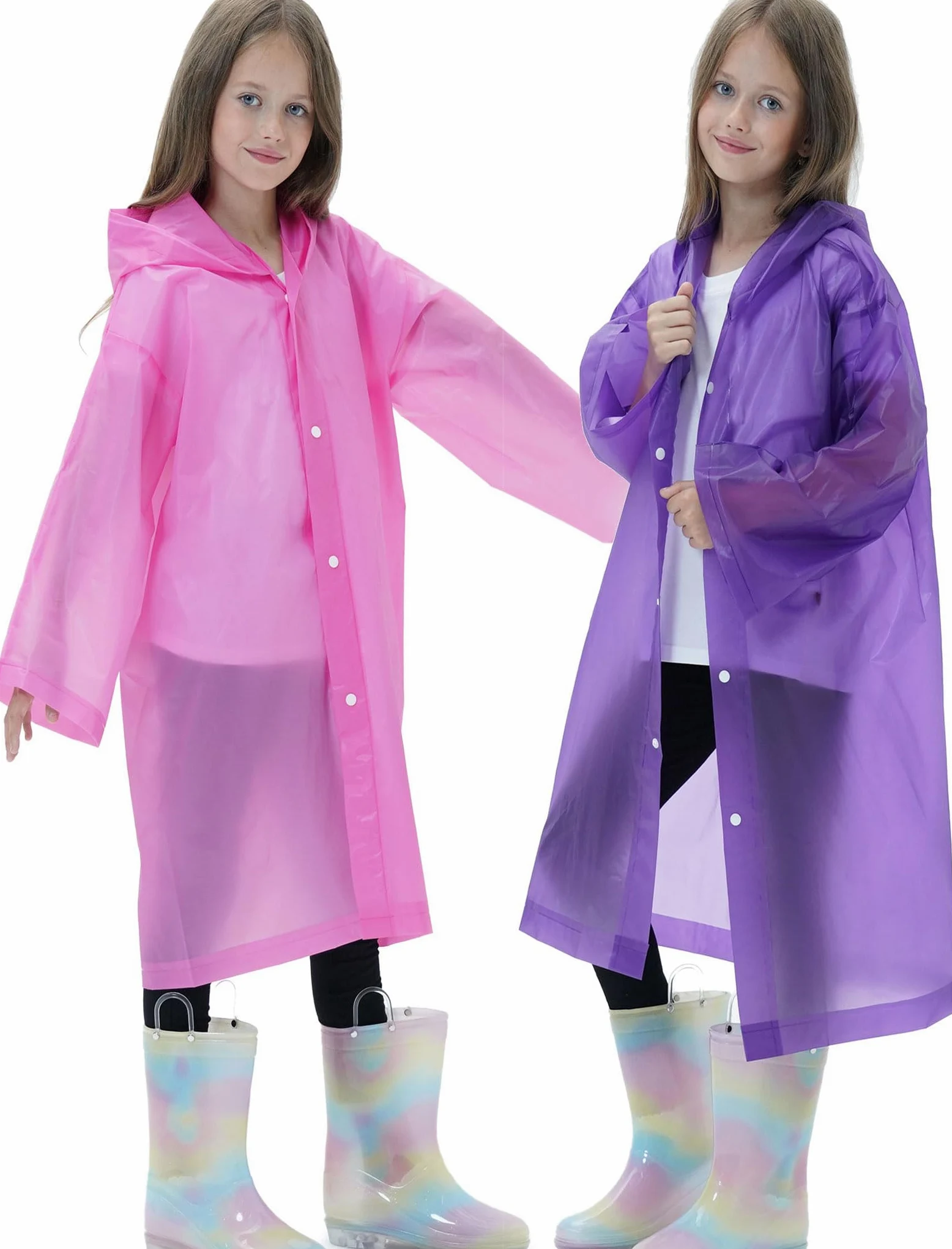 Paquete de 2 impermeables reutilizables para niños, con capucha y mangas, impermeables para niños y niñas