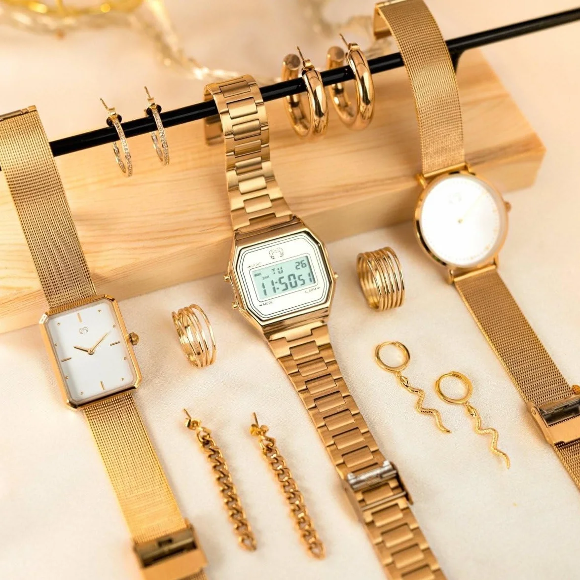 Reloj Digital Mujer Dorado Vintage - Acero Inoxidable, Resistente al Agua 3ATM, Maquinaria Cuarzo - Reloj Pulsera Mujer Estilo Retro, Regalo Mujer