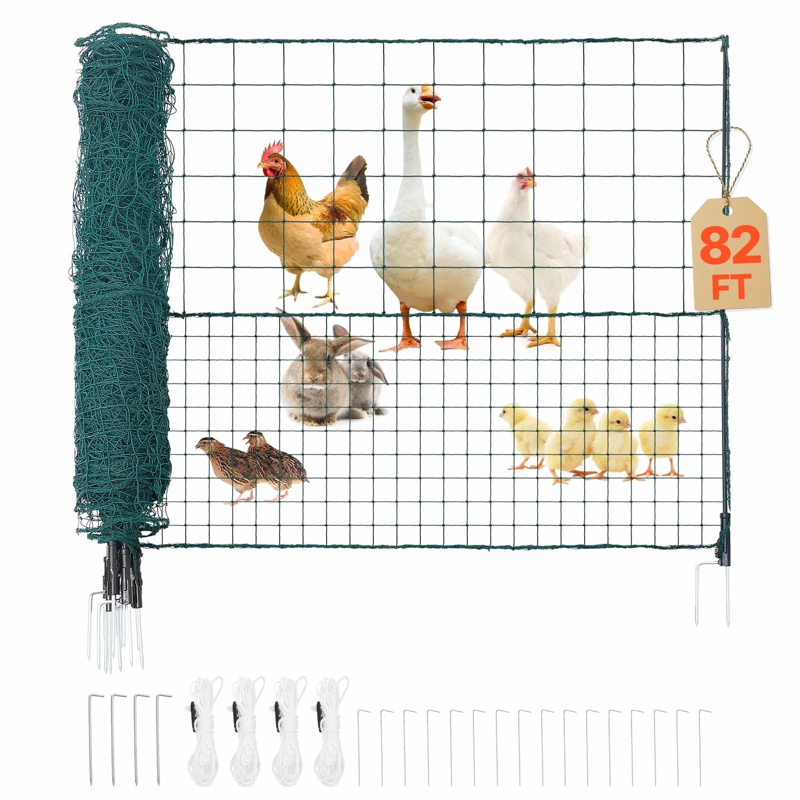 VEVOR Valla de Pollos y Perros, Malla de Protección para Jardines, Red Plástica de Seguridad Verde (25m×1.05m)