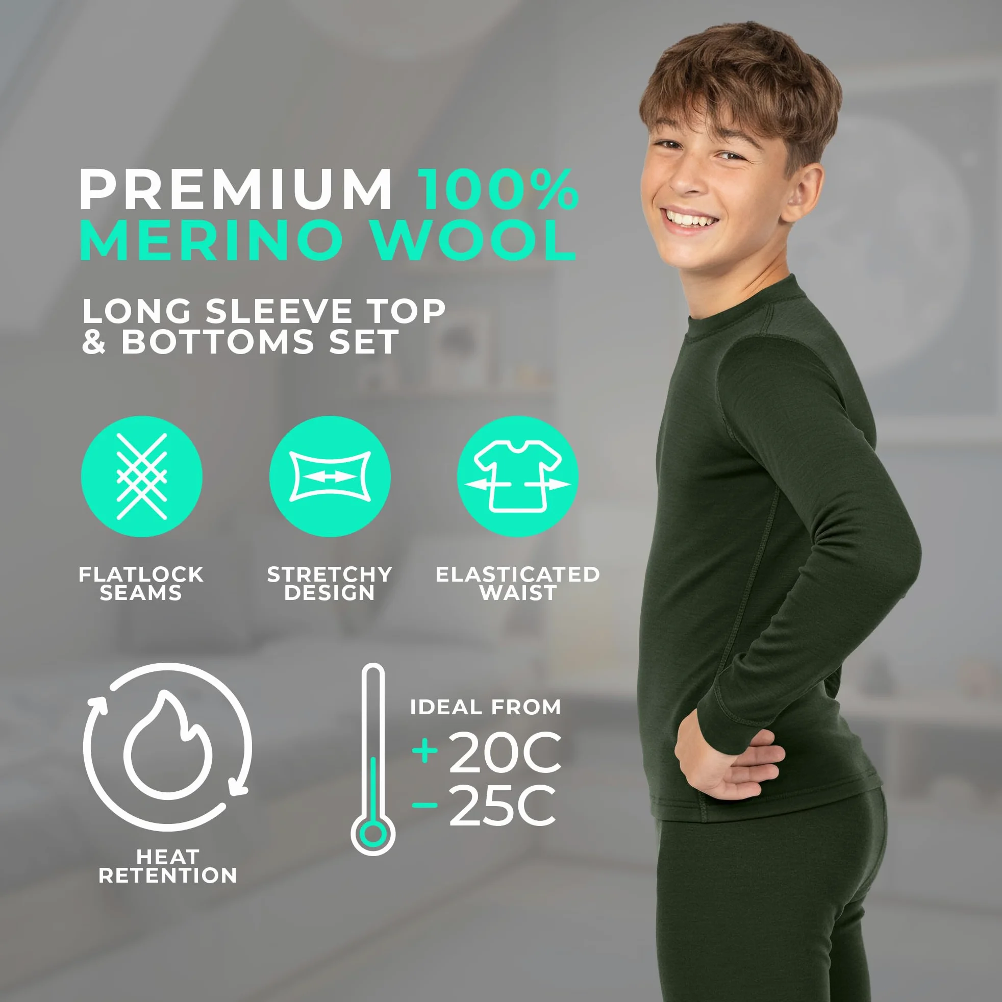 menique Juego de ropa interior térmica para niños, 100% lana merino, ropa interior funcional para niños y niñas, ropa interior de esquí, fútbol, ropa interior de manga larga, camiseta y leggings para