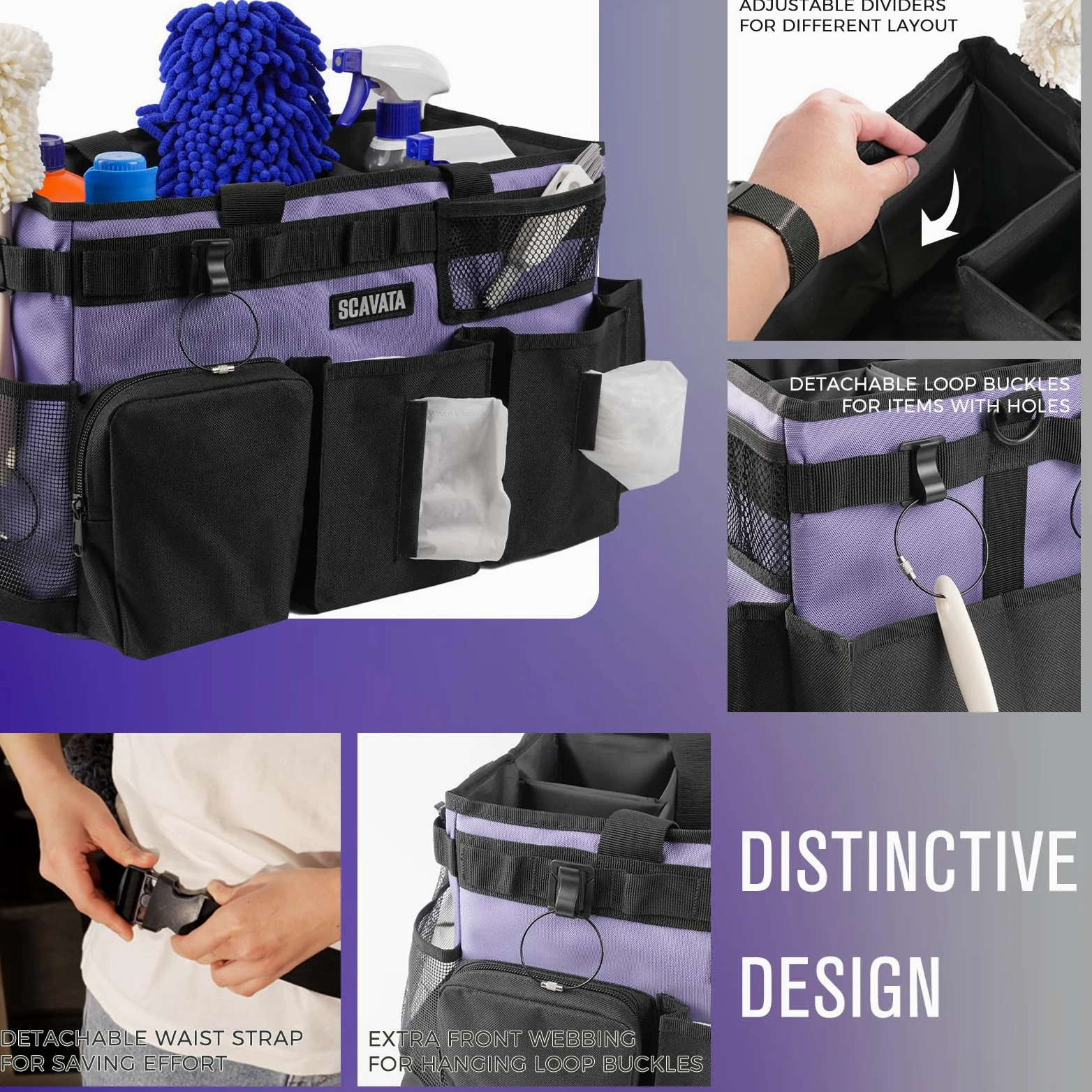 SCAVATA Bolsa de Limpieza portátil, Organizador de Suministros de Limpieza con asa y Correas de Hombro para amas de casa, organizadores de Herramientas de Limpieza Debajo del Fregadero y Coche con 4