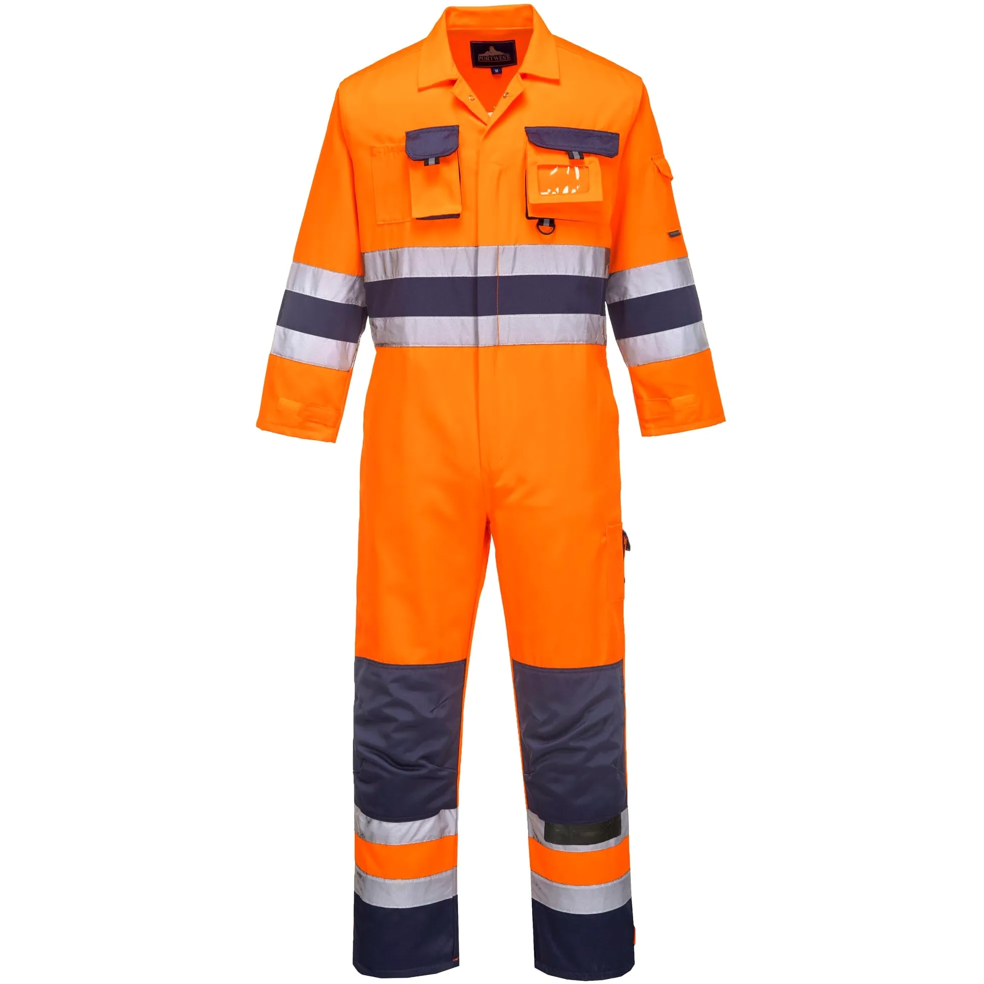 Portwest TX55 Hombres Nantes Mono de Trabajo de Alta Visibilidad Reflectante Mono de Seguridad Clase 3 Naranja/Marino, M