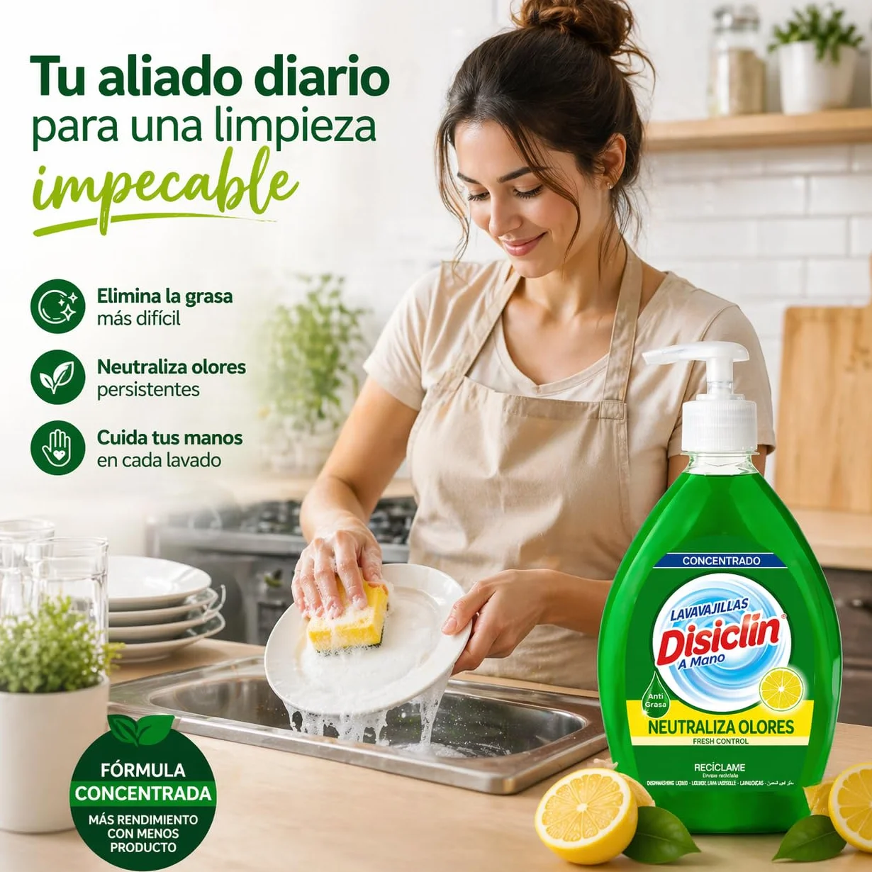 Pack 4 Lavavajillas Disiclín Limón 600 ml con Dosificador Detergente Concentrado Antigrasa