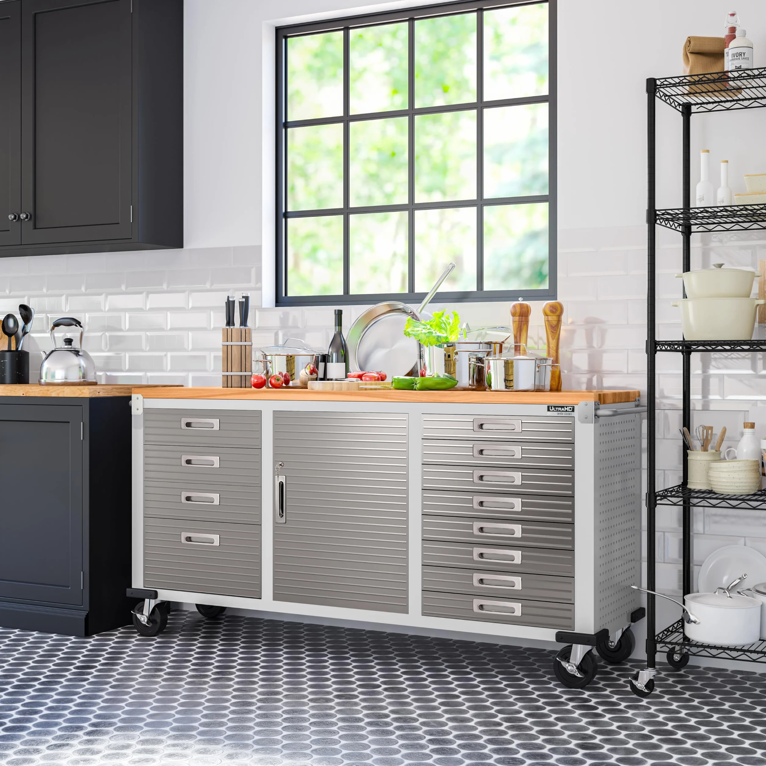 Seville Classics UHD20242 Banco de Trabajo 12 Cajones 182,9 x 50,8 x 95,2 cm Gris