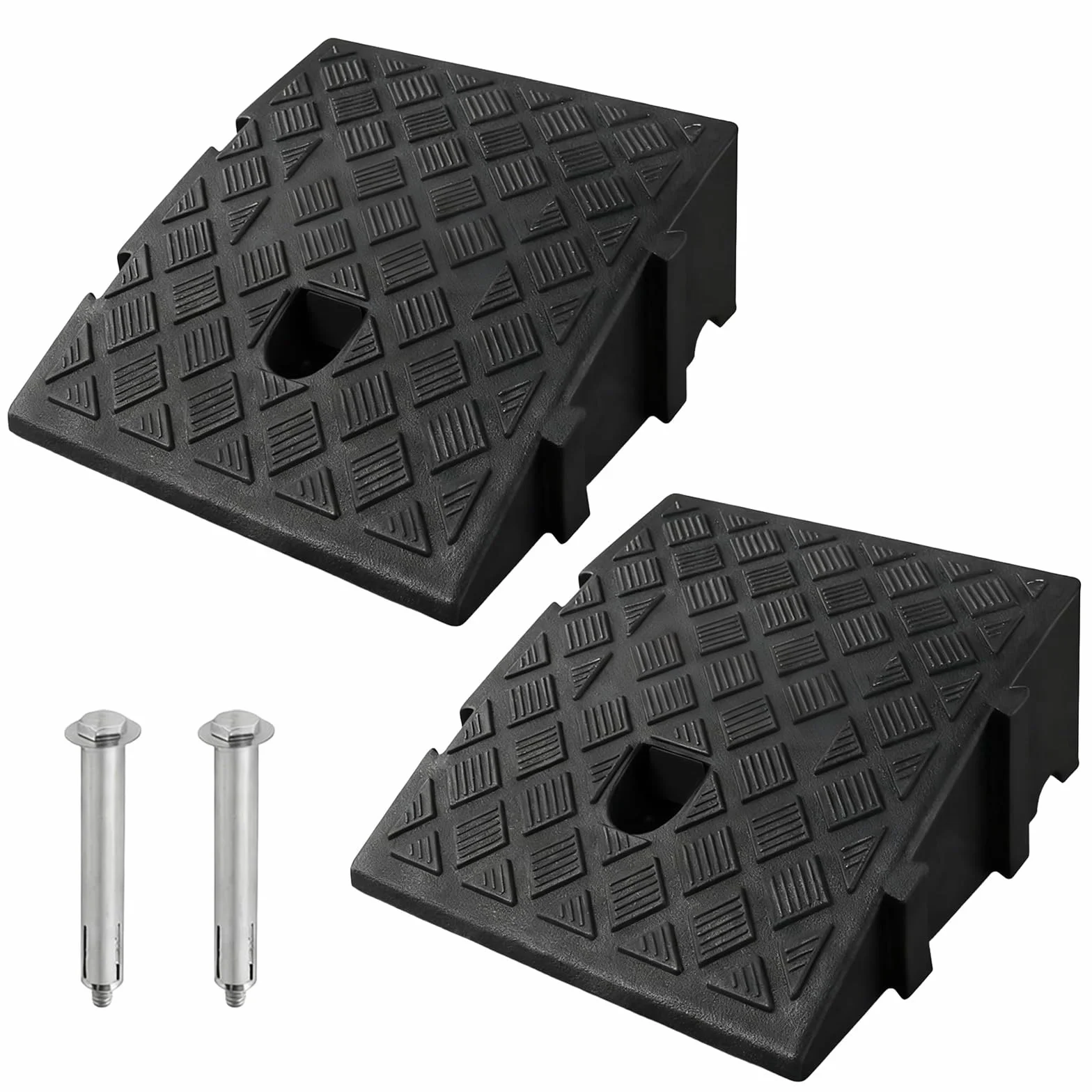 Rampa de bordillo de plástico negro 27×25×7 cm antideslizante para silla de ruedas 2 unidades