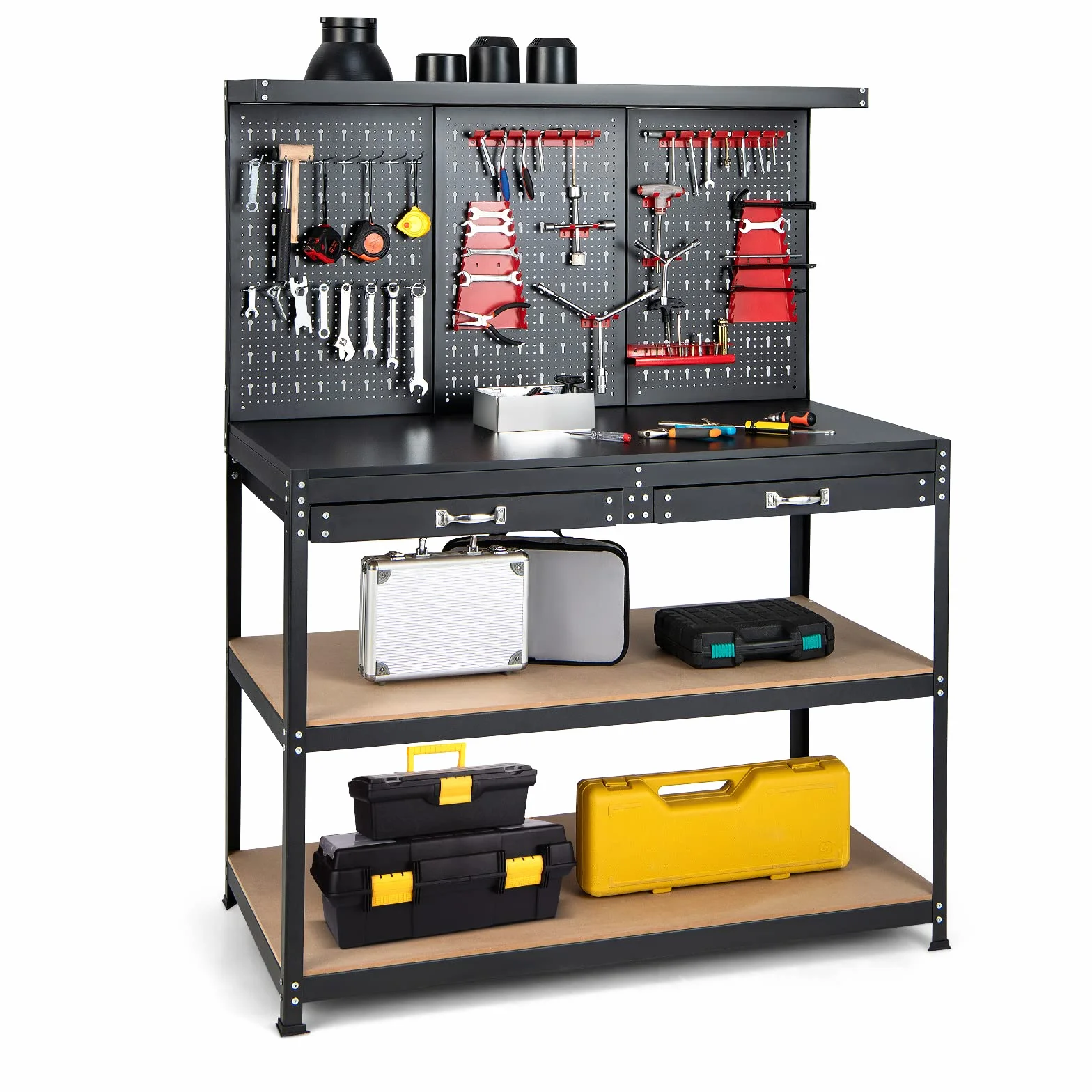 GOPLUS Banco de Trabajo con Panel Perforado, 121x61x156 cm, Organizador de Herramientas