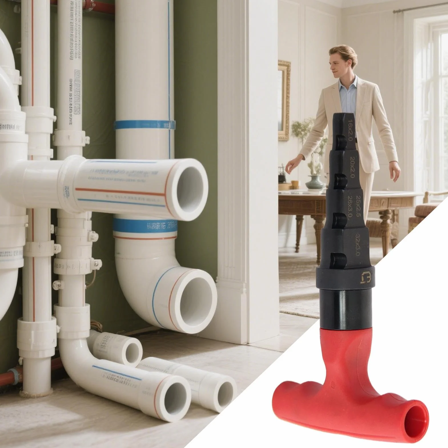 Herramienta de desbarbado y chaflán 4 en 1 para tubo de metal 15-32 mm con carraca giratoria