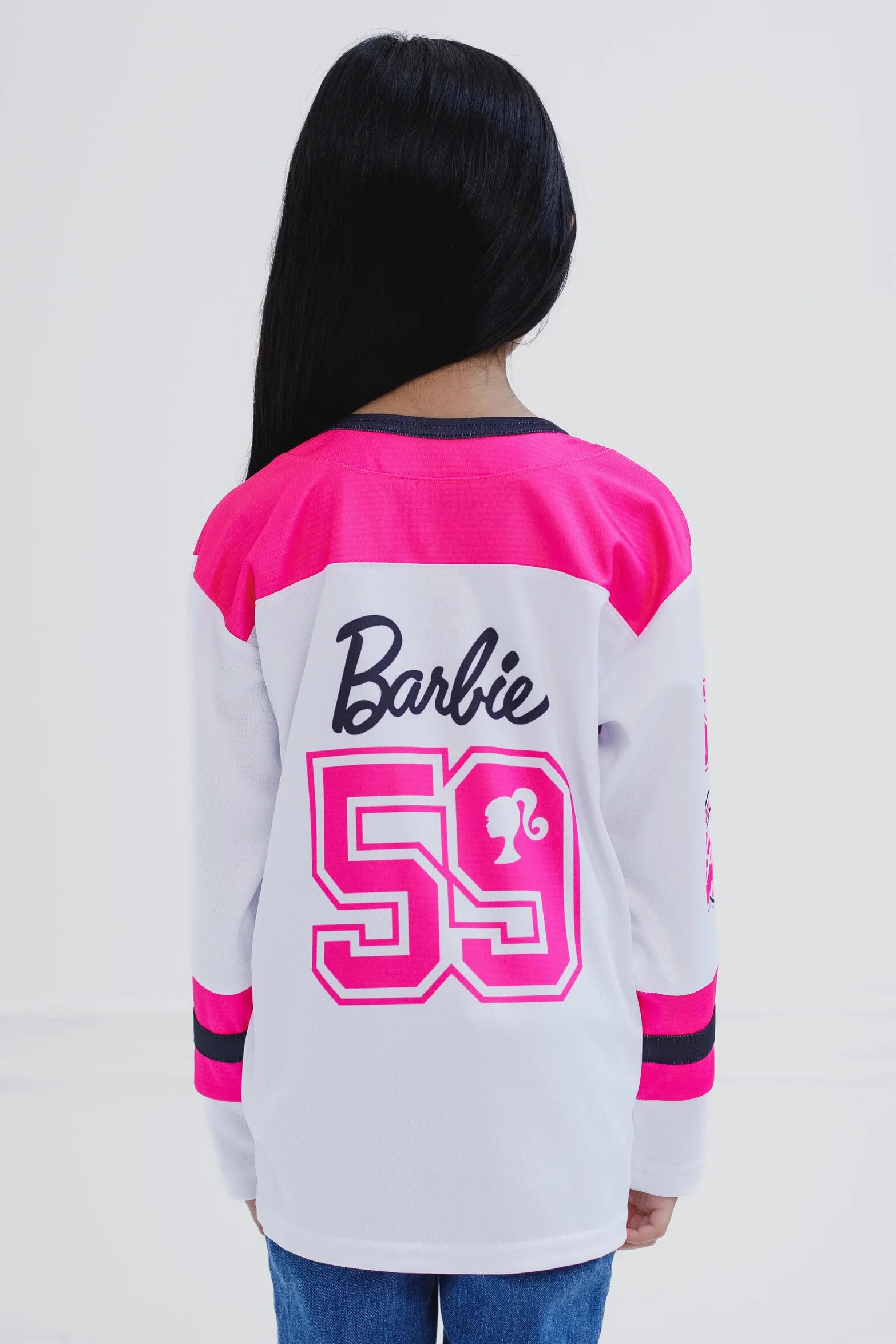 Barbie - playera de manga larga para niñas de malla de hockey de niño a niño grande (2T - 14-16)