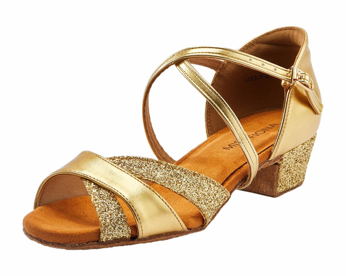 missfiona Zapatos de Baile de Salón para Niñas, Calzado de Danza Latina con Purpurina para Niños/Mujer, 3.5 cm