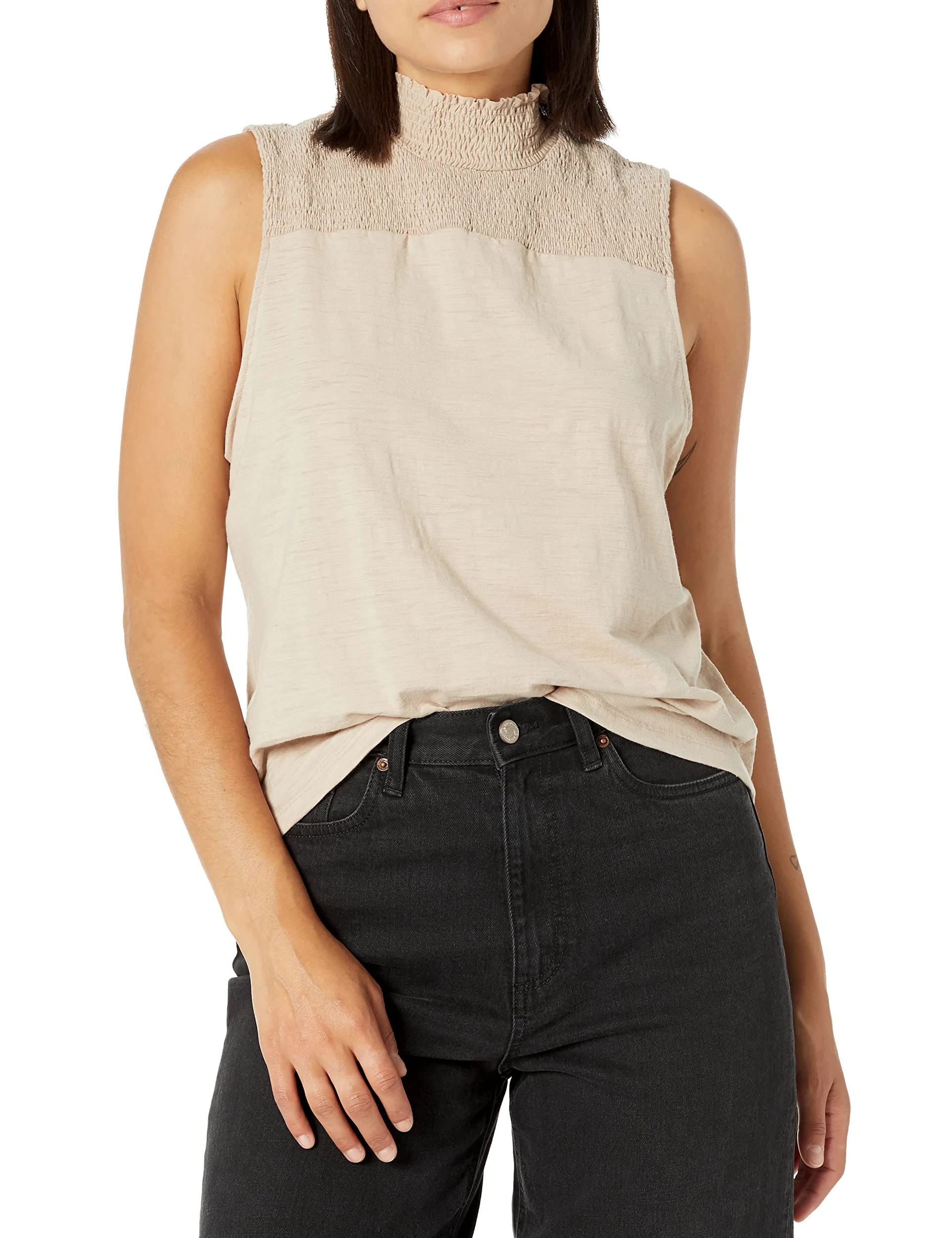 Lee Camiseta Sin Mangas de Cuello Alto Fruncida Camisa Cami Mujer