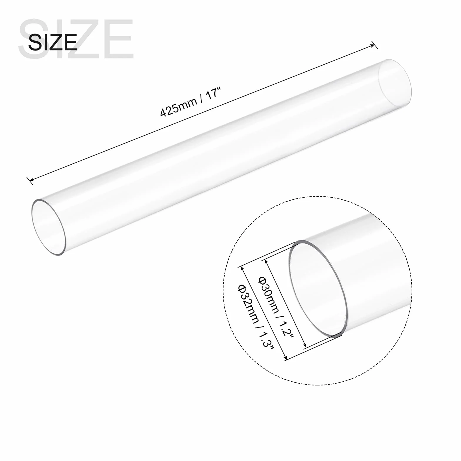 Tubo de Plástico Policarbonato Rígido Transparente 1,2" ID 1,3" OD 17" Alto Impacto para Iluminación