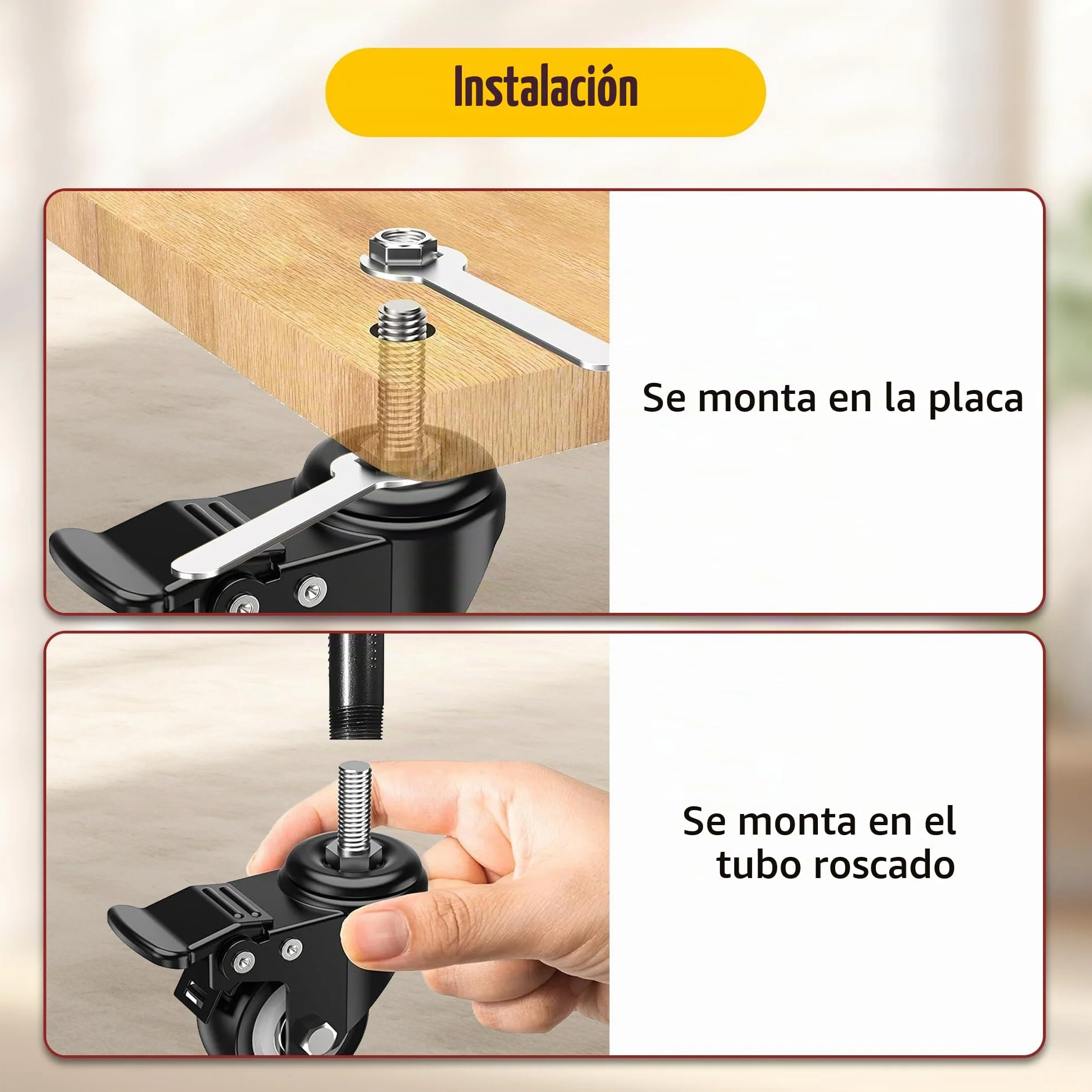 HOLKIE Juego de 4 ruedas giratorias con freno M8 x 25mm 50mm Negro