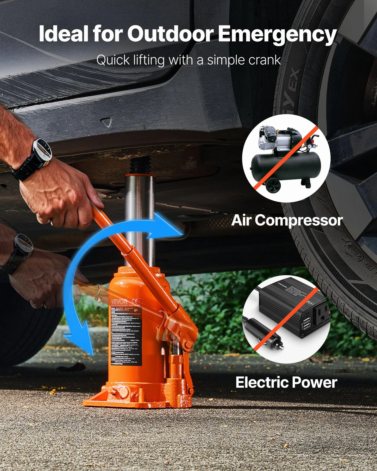 VEVOR Gato Hidráulico de Suelo 20 T, Elevación 225-435 mm, para Coches SUV Camionetas