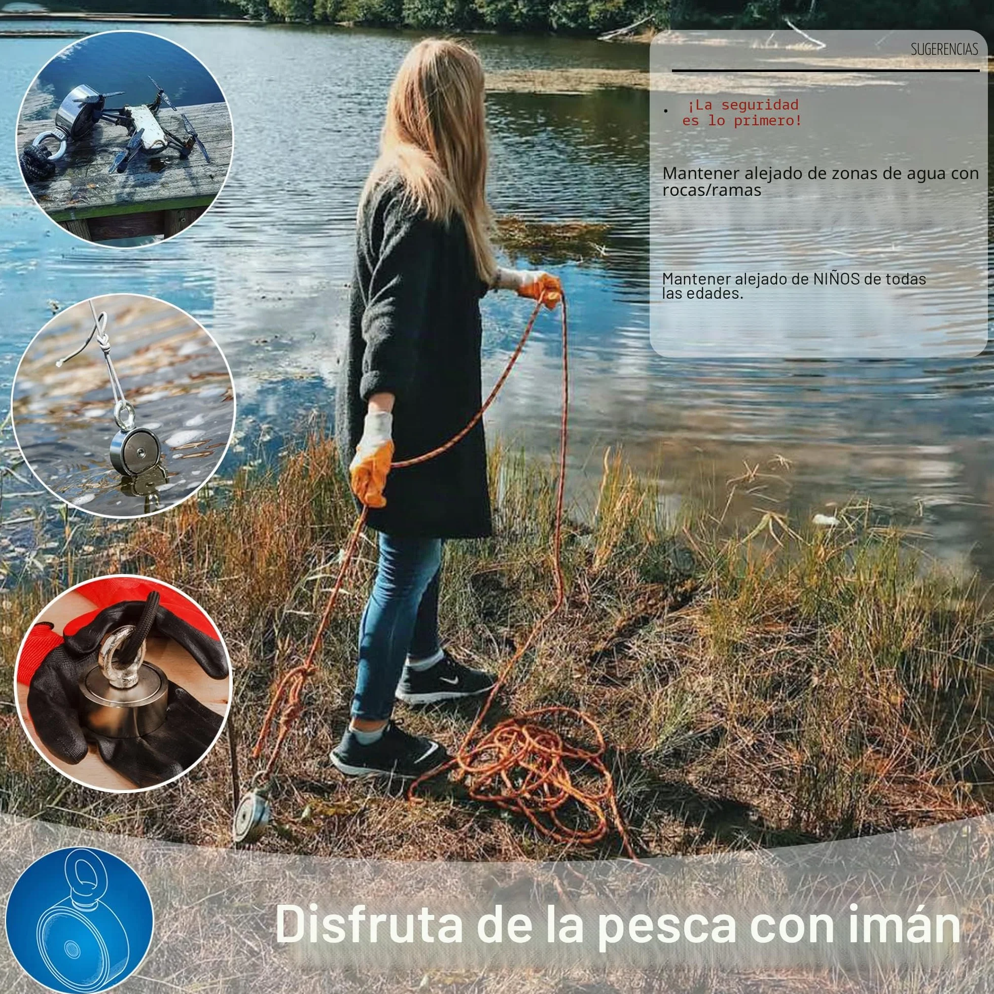 MUTUACTOR Iman de pesca neodimio N52 320 kg con cuerda 20 m para recuperacion magnetica