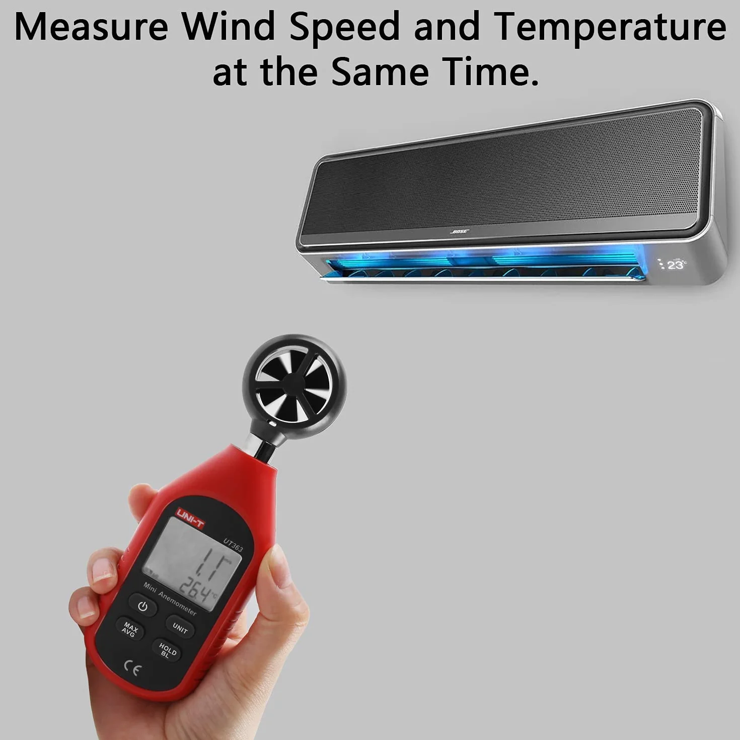 UNI-T UT363 Anemómetro Digital Portátil Pantalla LCD Medidor Velocidad Viento Aire