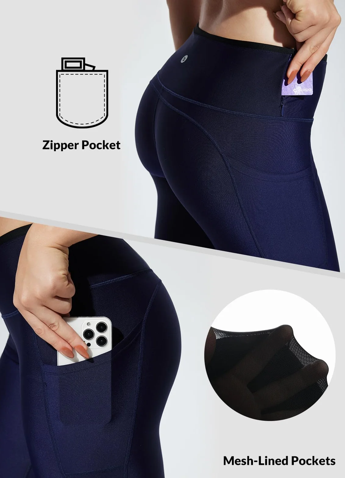 BALEAF Leggings de natación mujer con bolsillos cremallera UPF 50+