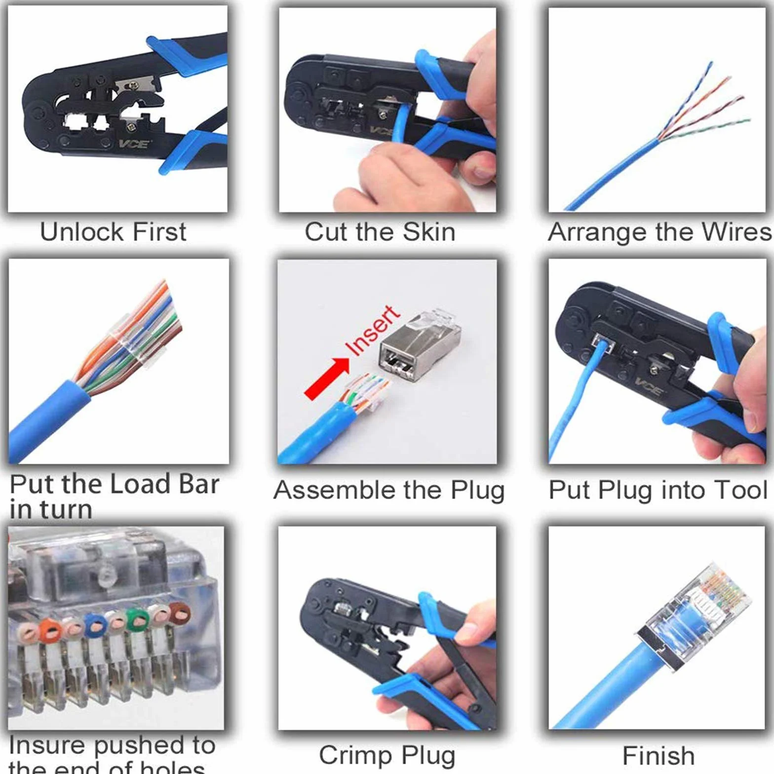 VCELINK Crimpadora RJ45 RJ12 RJ11 Ethernet 8P8C Cortar Pelar