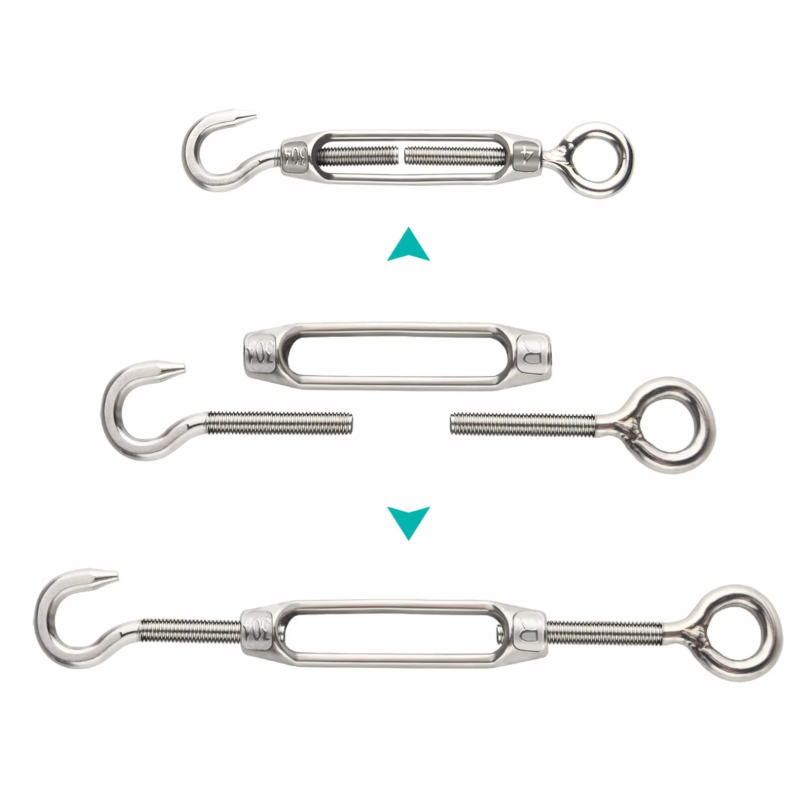 CHRORINE Tensor de Alambre Tensor M4 Gancho y Ojo 304 Acero Inoxidable Resistente 12 Piezas