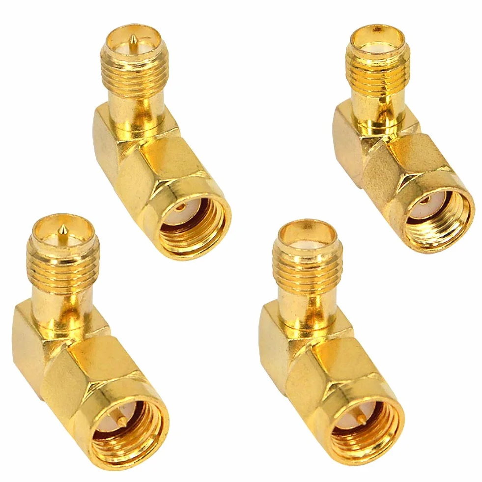 Kit de Conectores SMA y RP-SMA Angulo Recto, Adaptador Macho a Hembra Baja Pérdida para WiFi FPV Drone - Paquete de 4