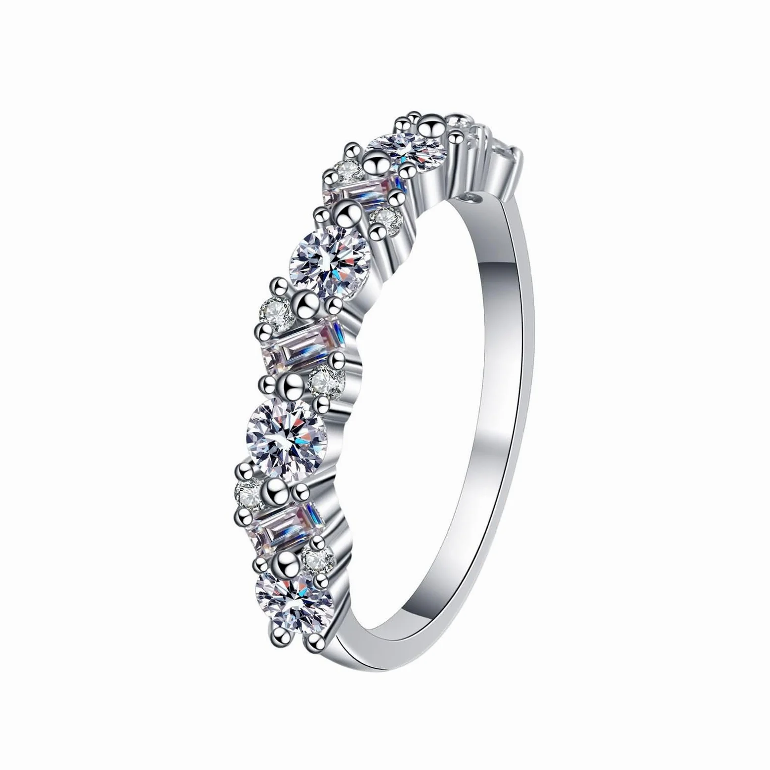 Anillos de Alianza Oro Blanco para Mujer 9 Kilates / 14 Kilates / 18 Kilates, Media Eternidad con Diamante Creado de 0,9ct, Anillo Plata Boda Mujer