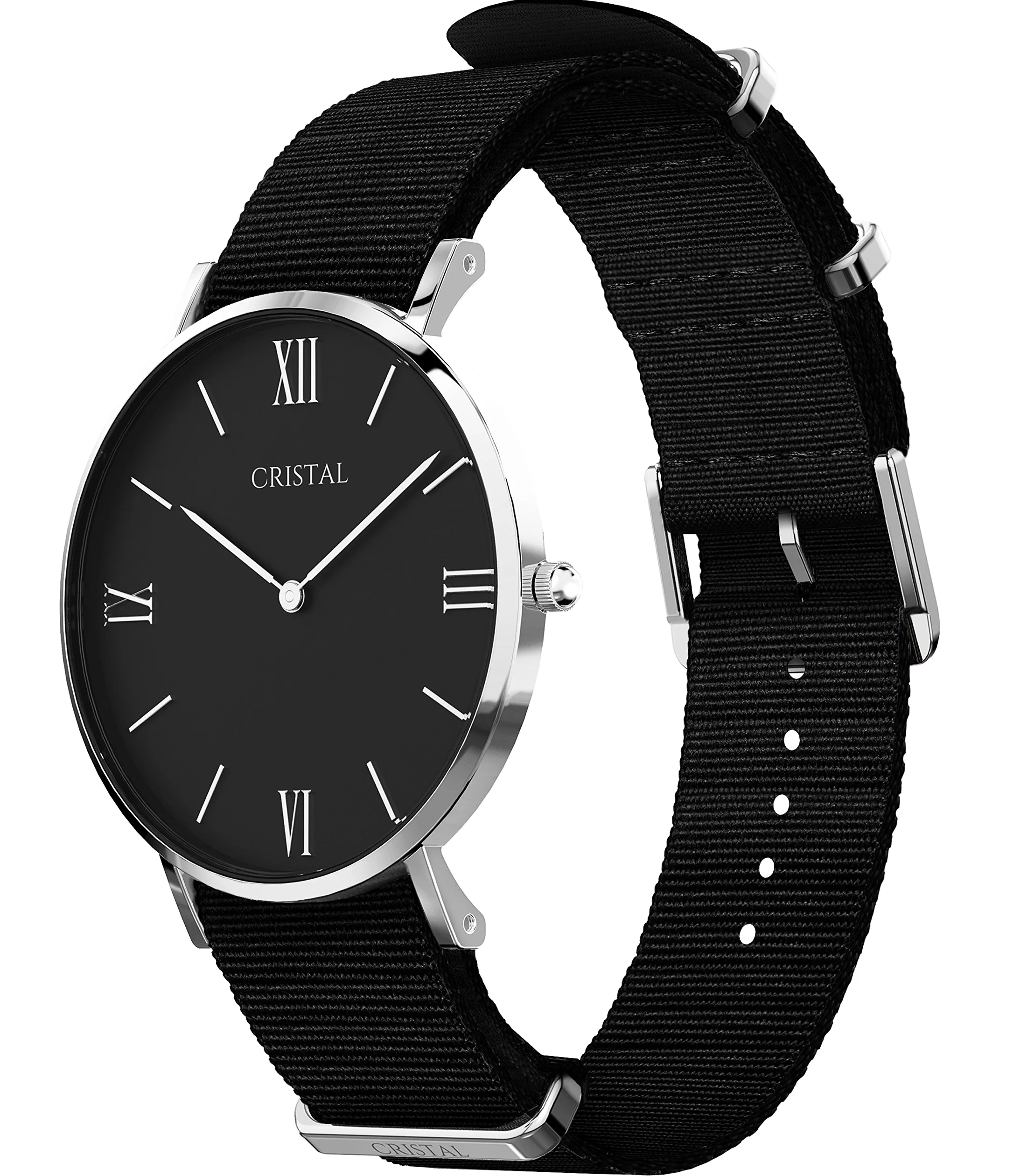Cristal - Reloj de plata con pulsera de nailon, unisex