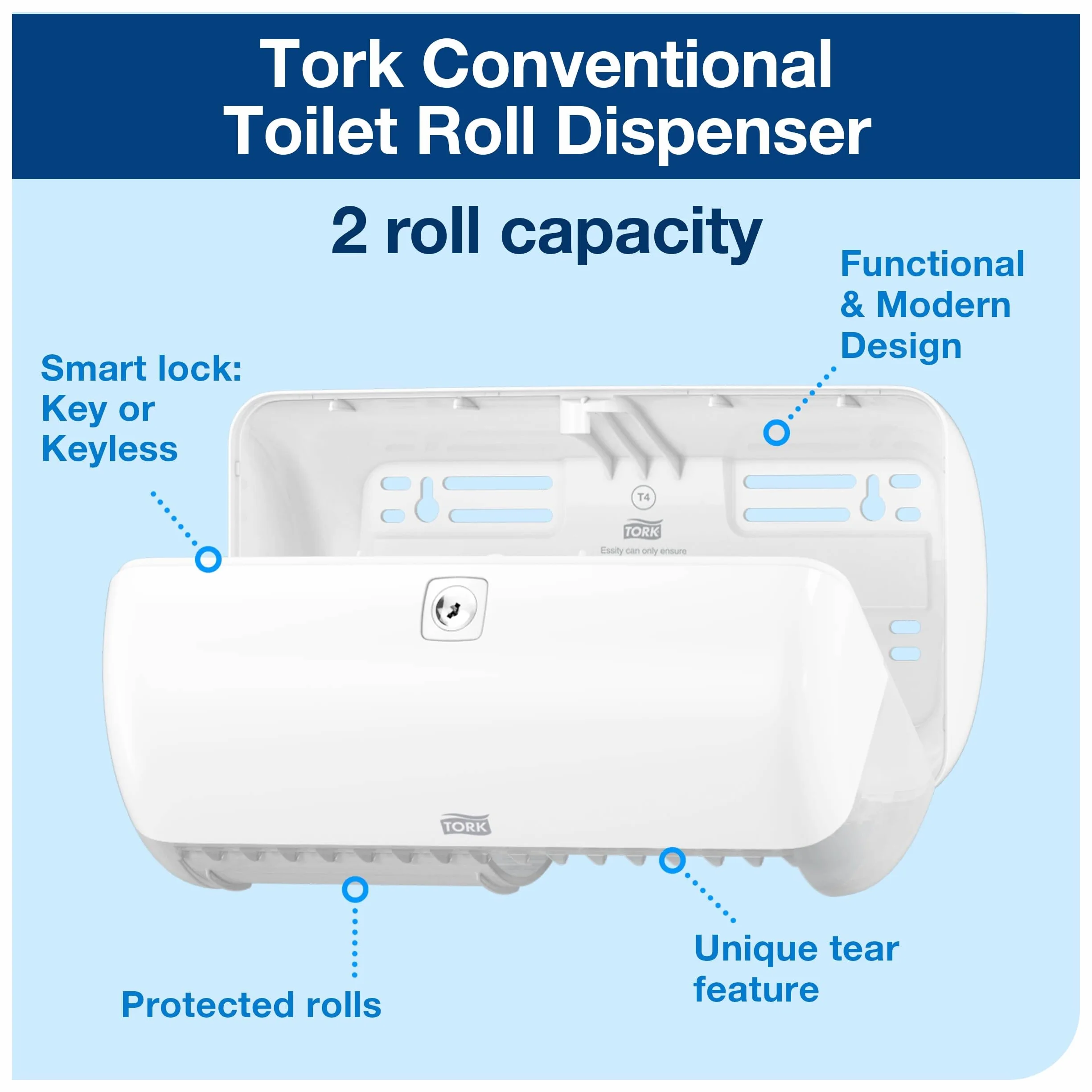 Tork 557000 Elevation doble rollo de papel higiénico convencional Sistema T4 Blanco