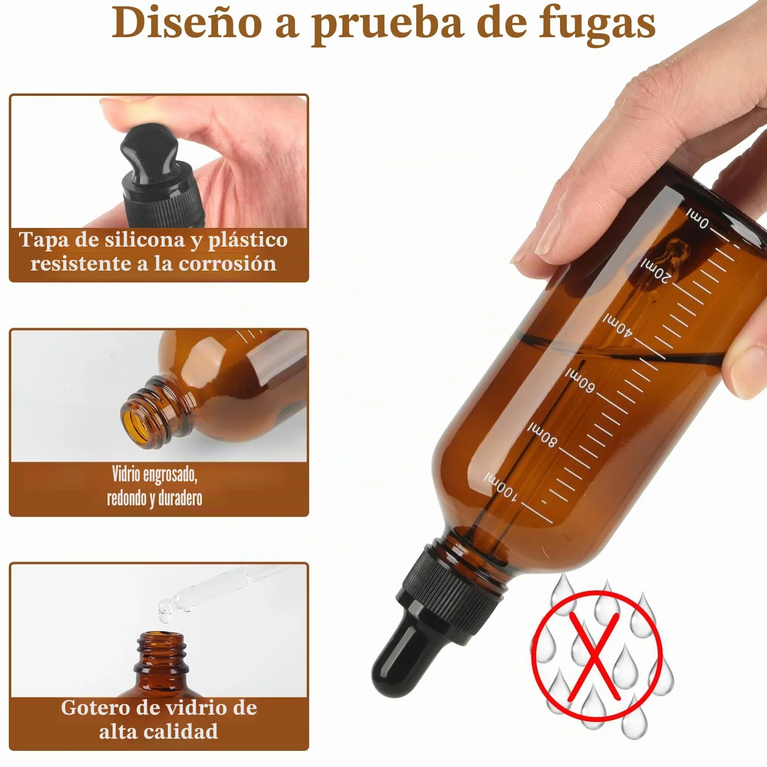 Botellas Cuentagotas Cristal 100ml Ambar 6 Piezas con Embudo y Cuentagotas para Aceite Esencial