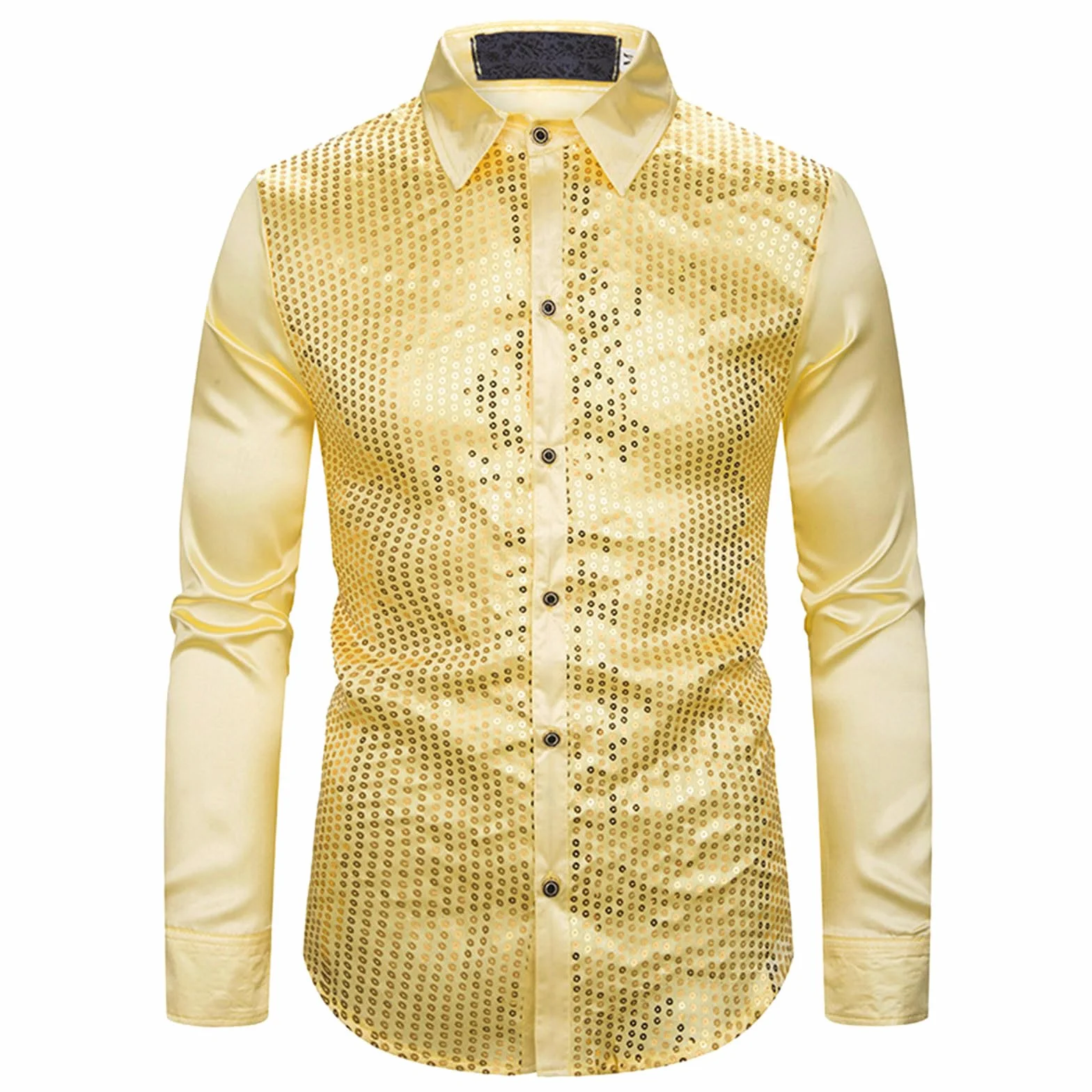 2025- Camisa Lentejuelas Hombre Cuello Reverso-Camisa Manga Larga Color Sólido Casual Pasaportos Clásicos Cómodo Elegante Blusa para Todos los Días Disco Fiesta De Baile Ropa