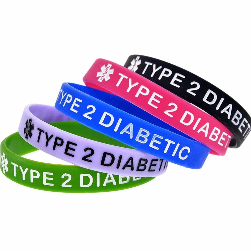 Pulseras de silicona para diabetes tipo 2, paquete de 5
