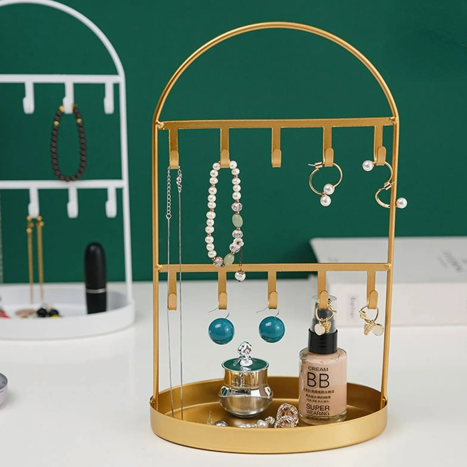 Colgador joyas Soporte de joyería, llavero arqueado Almacenamiento Adornos de porche Colgando Reloj de Joyería Almacenamiento Hogar Sala de estar Estante de exhibición creativa Espositore collane