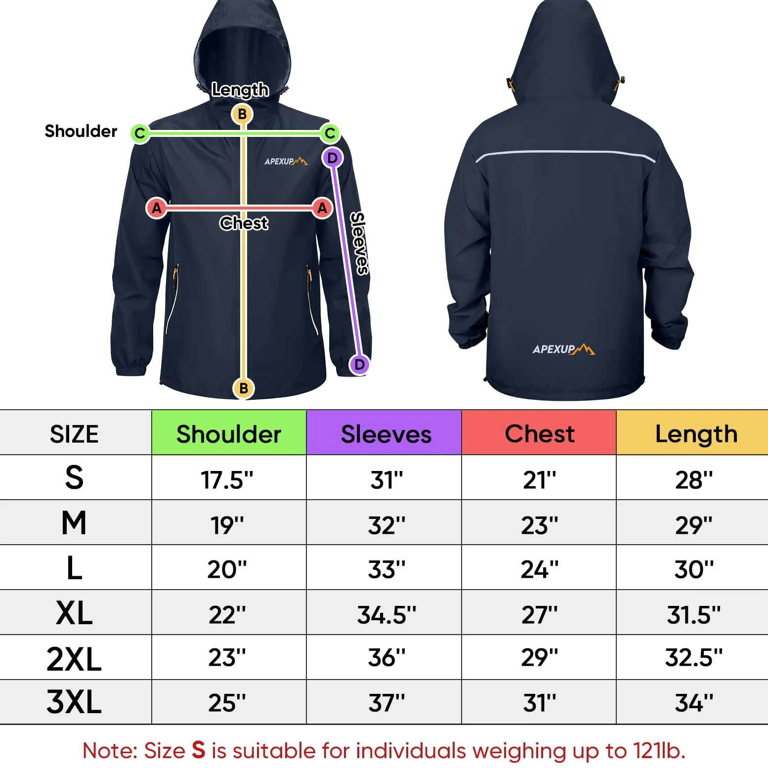 APEXUP Chaqueta impermeable plegable para hombre con cremallera reflectante, impermeable ligera, chaqueta impermeable para hombre para deportes al aire libre
