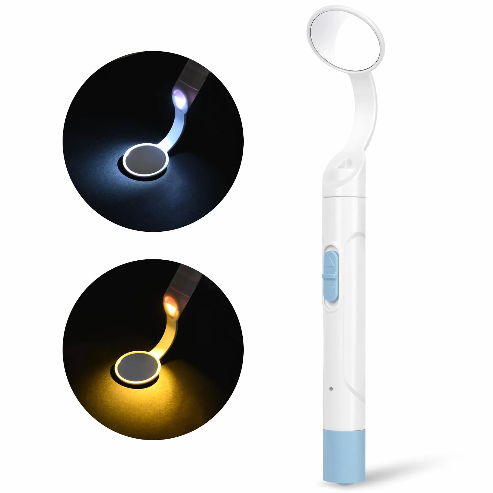 Flintronic Espejo Dental con Luz LED Recargable, 1 Pieza, Antivaho, Carga USB, 2 Modos de Luz, Azul