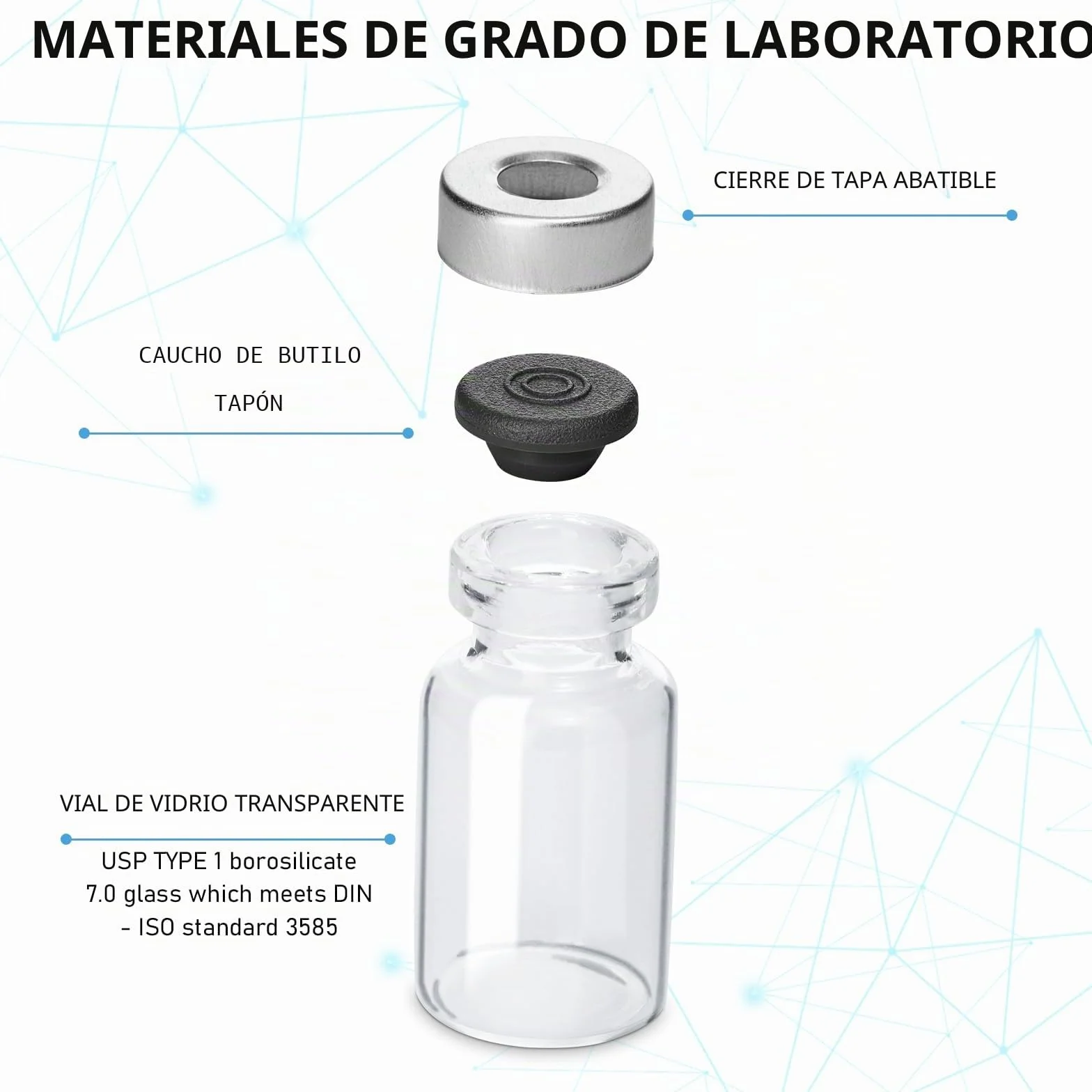 Pack de 10 viales de muestra sellados de 3 ml, frascos Headspace con fondo transparente