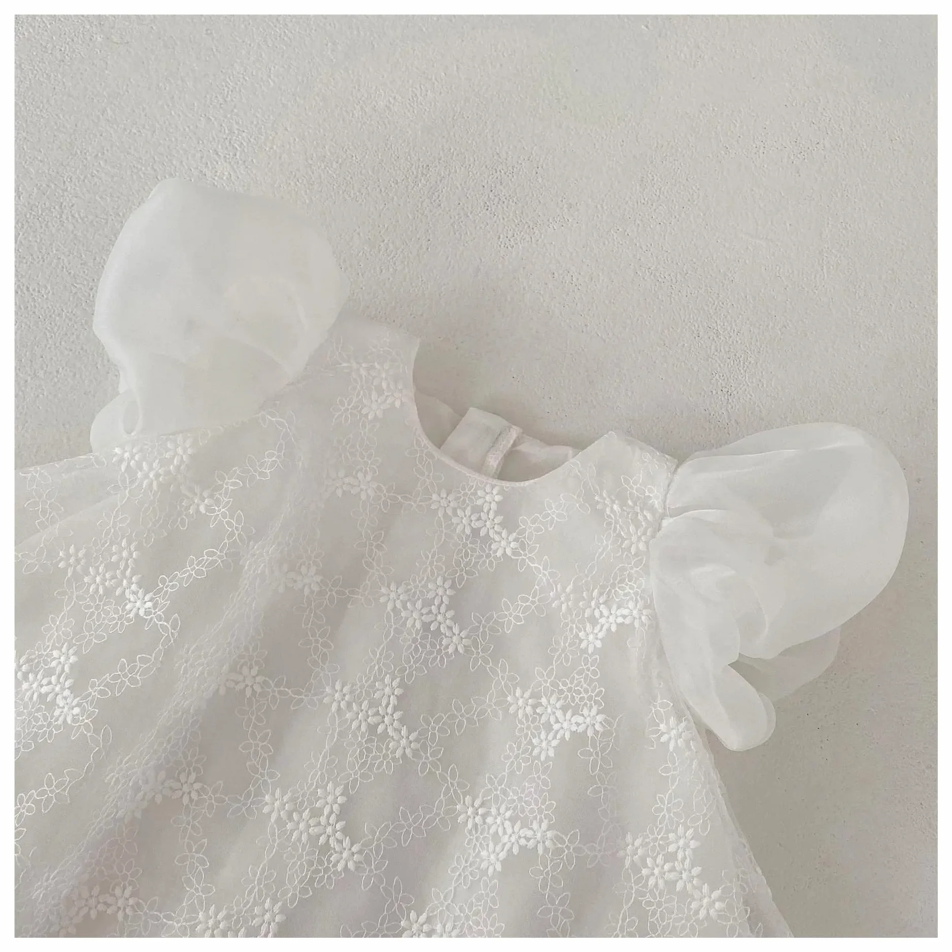 Vestido De Fiesta para NiñA Vestido de Princesa for niña, Banquete de Cien días, Vestido de algodón con Falda de Encaje y Mangas Cortas con Burbujas(2-3Y)
