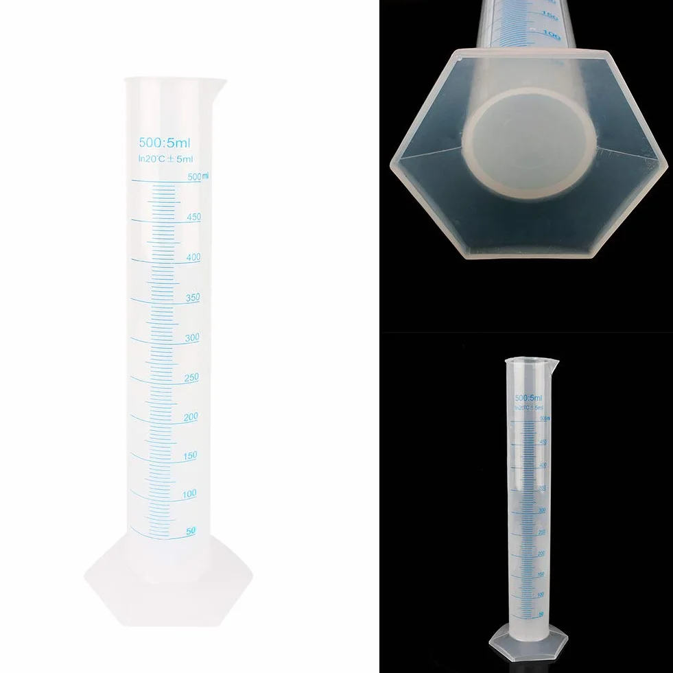 Nikou 500ml Probeta graduado plástico Cilindros prueba tubo laboratorio líquido caliente