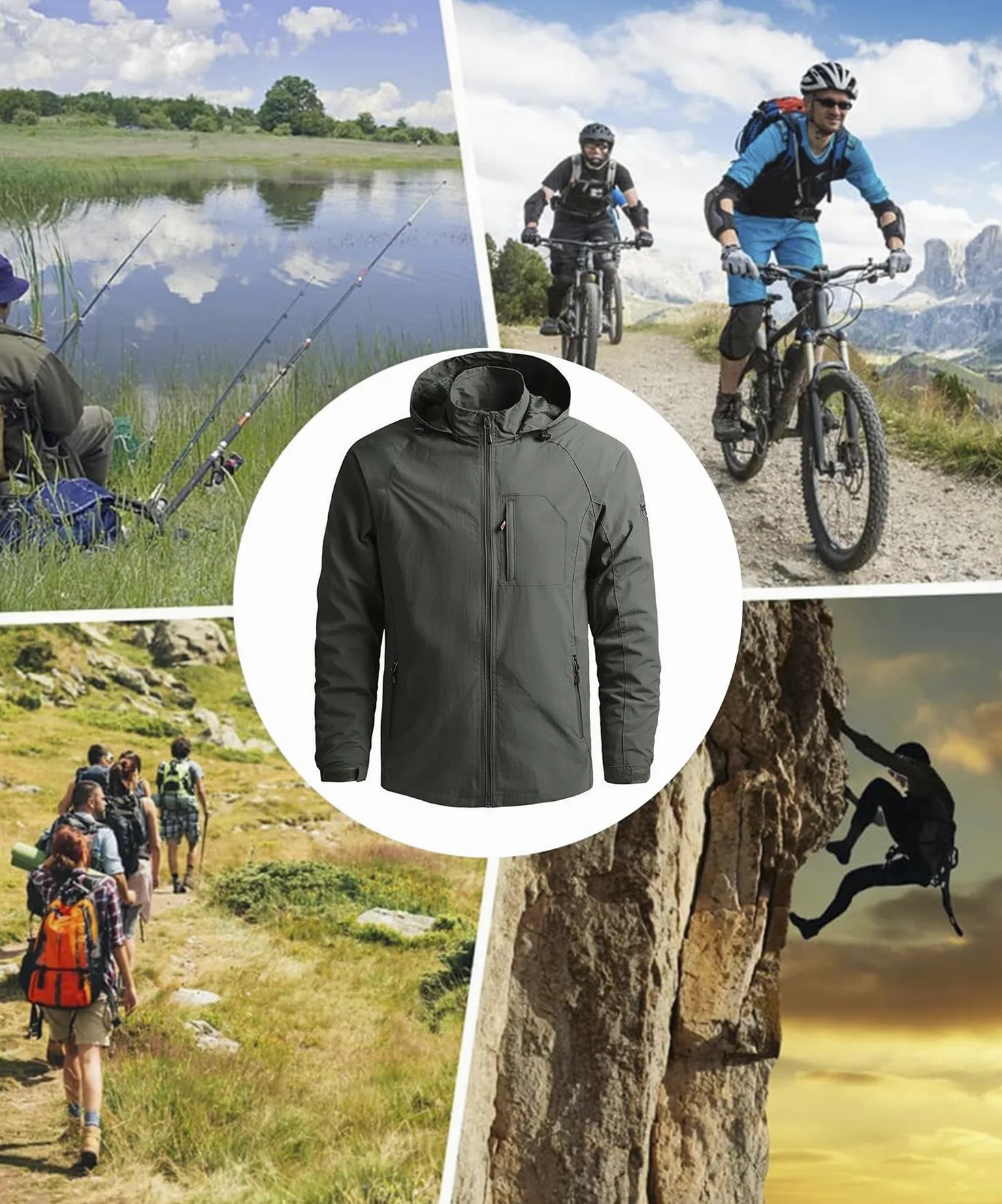 Chaqueta al Aire Libre para Hombres Chaqueta de senderismo Impermeable Ligeras chaqueta de entretiempo primavera otoñoCortavientos Cazadoras Deportiva Abrigo Antiviento Aire Libre softshell