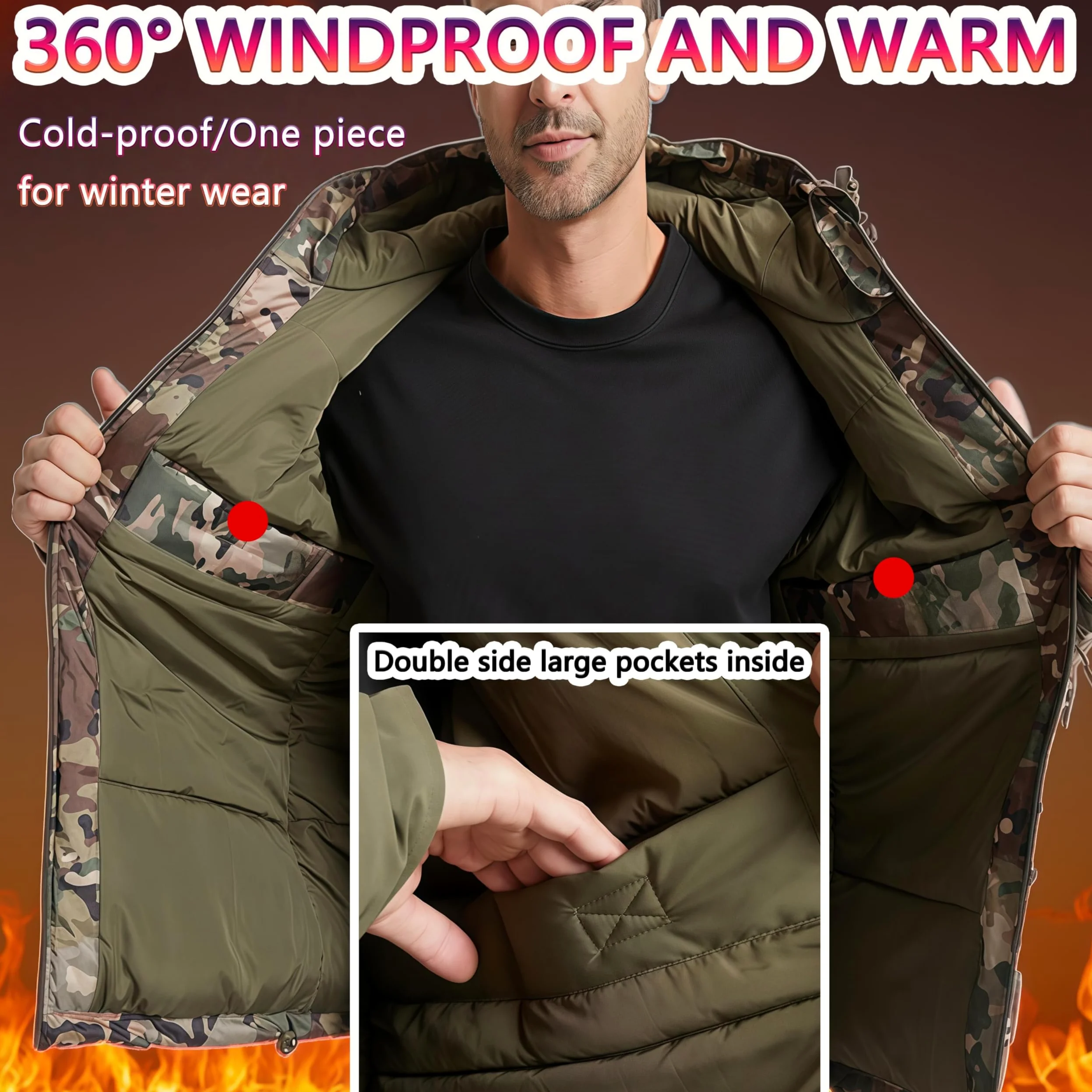 Conjunto de traje de caza impermeable para hombre, chaqueta y pantalones gruesos para entrenamiento de invierno al aire libre