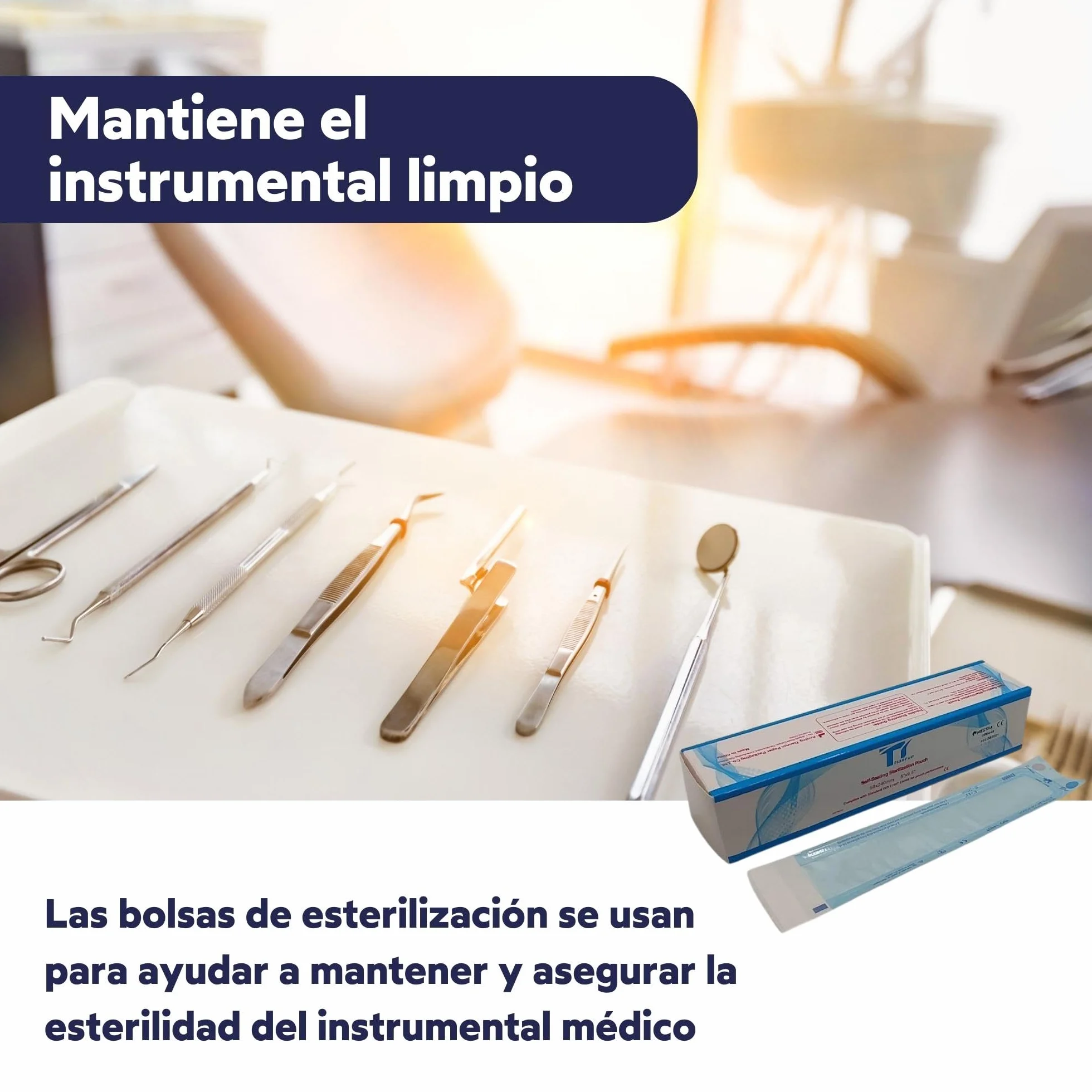 Bolsas de Esterilización Autoadhesivas 200 uds 90x260mm para Herramientas Dentales Tatuajes Manicura