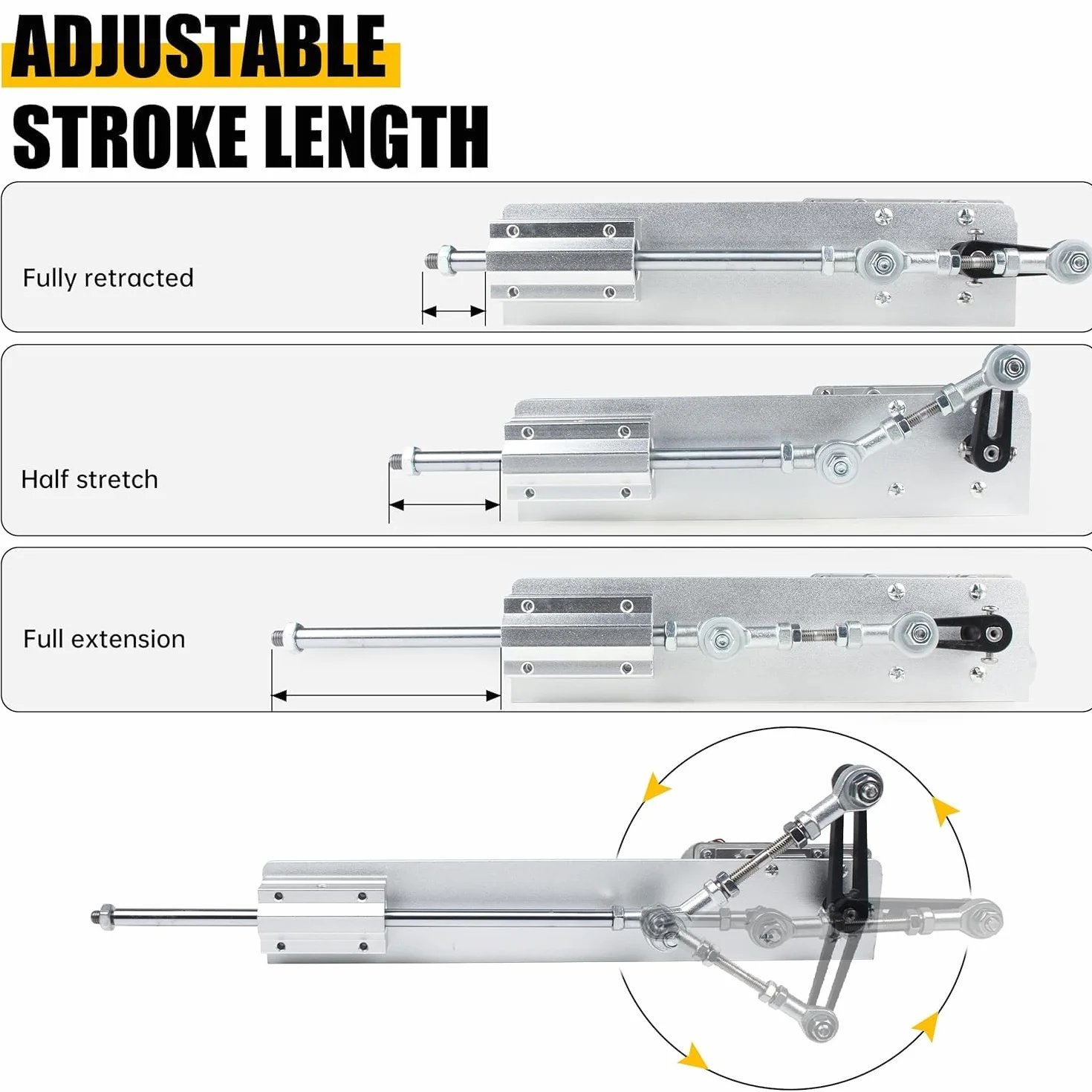 Actuador Lineal DC 12V, Motor Telescópico Ajustable 2-8cm, 95 RPM, Controlador Velocidad