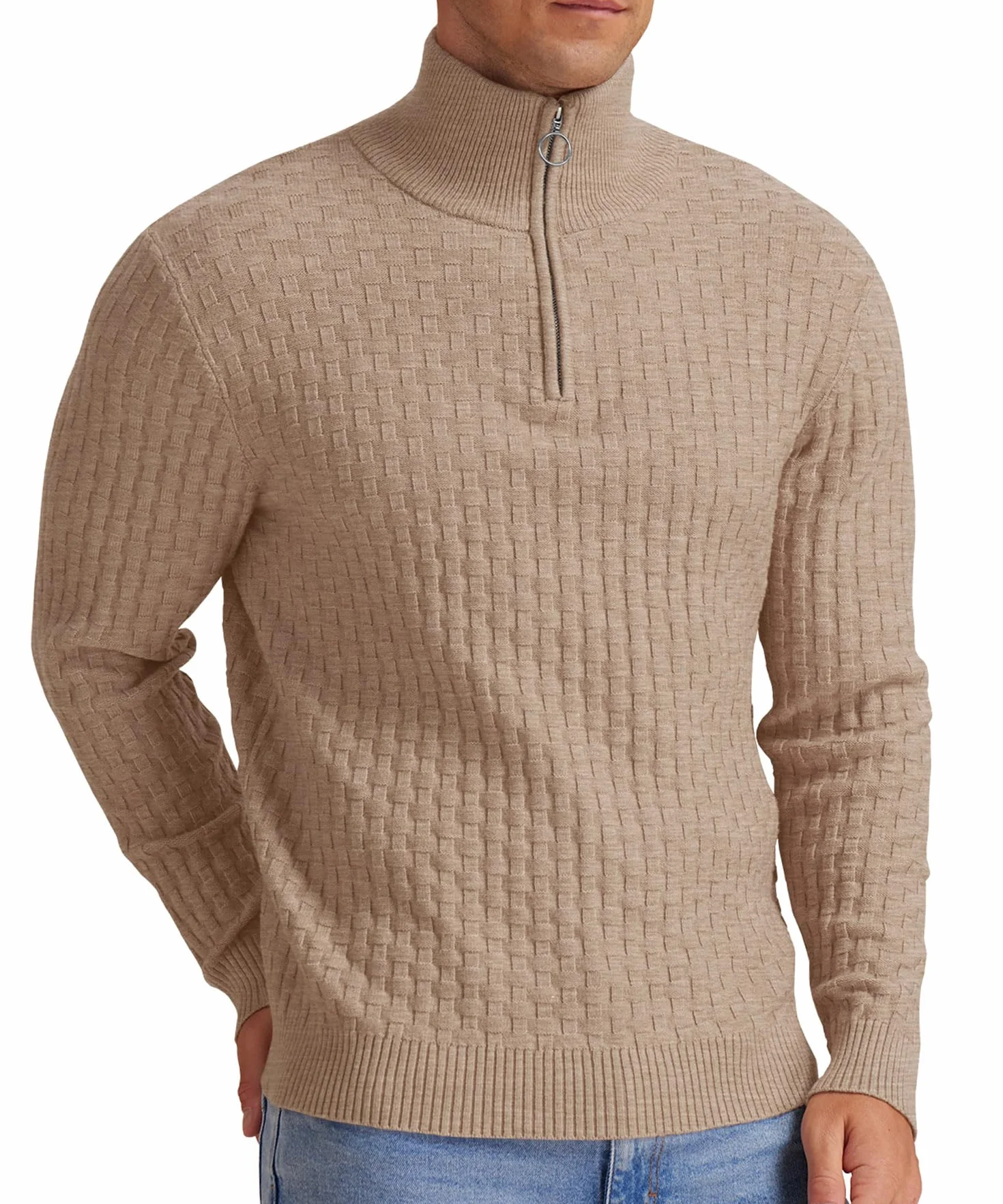 QIXING Jersey de punto para hombre, cuello medio, grueso, informal, con cremallera 1/4