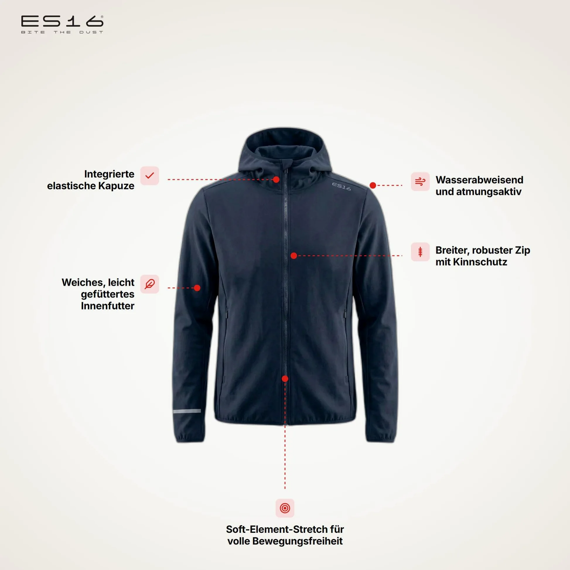 Løbejakke Soft Element Chaqueta Running Hombre | Cortavientos Ligera Transpirable para Correr y Ciclismo – Capa Intermedia con Cremallera Completa